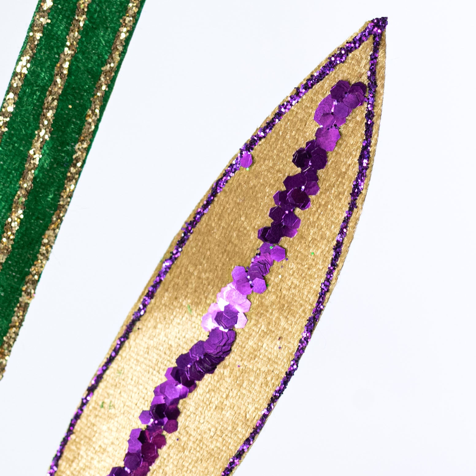 22" Glittered Velvet Skinny Leaf Spray: Mardi Gras