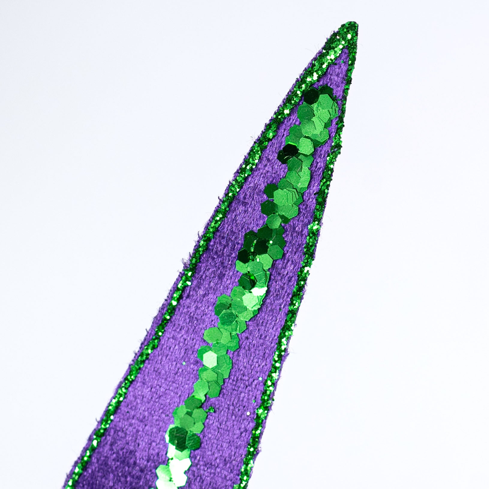 22" Glittered Velvet Skinny Leaf Spray: Mardi Gras