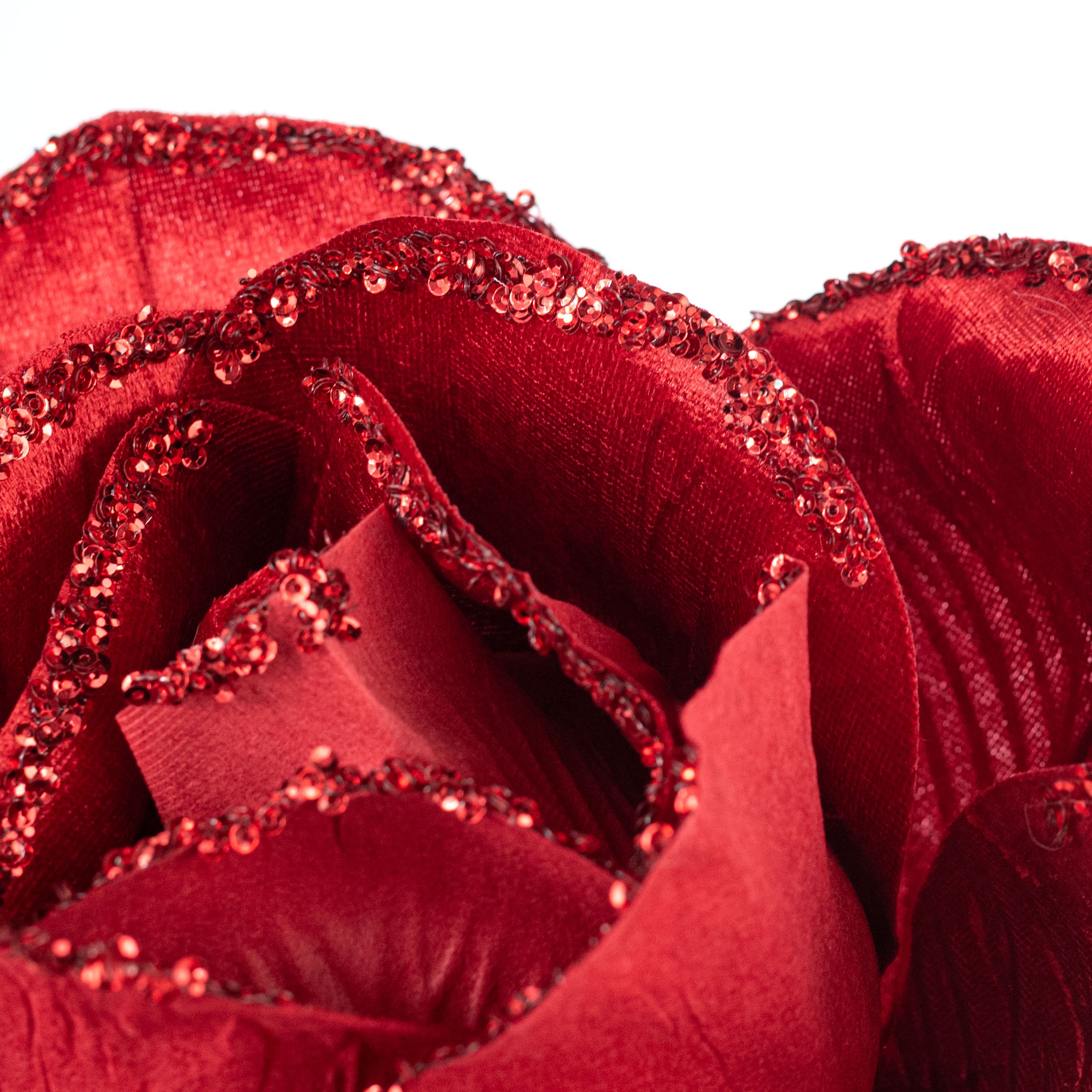 10" x 20" Oversized Velvet & Glitter Rose Stem: Red