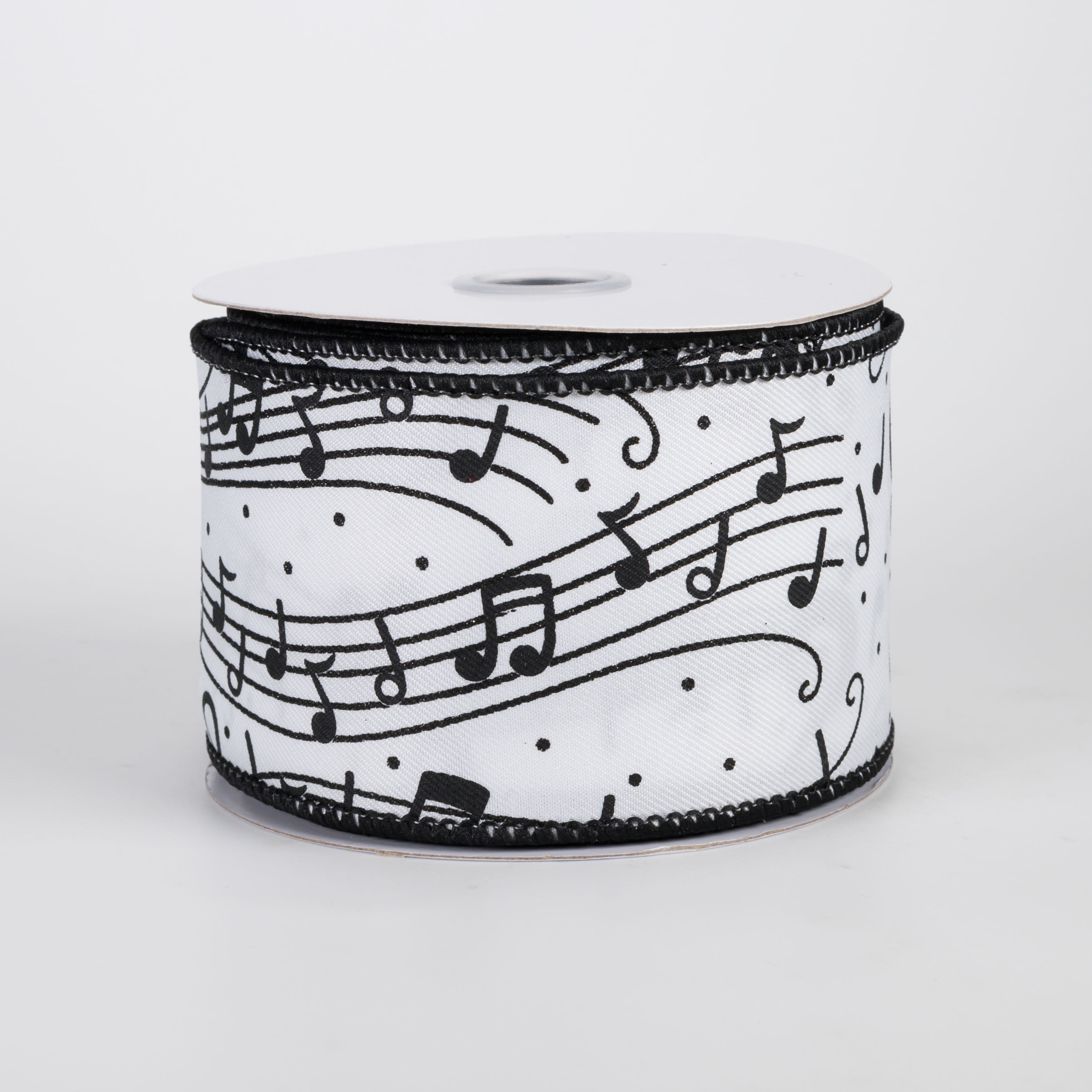 2.5" Music Notes & Staff Ribbon: Black on White (10 Yards)
