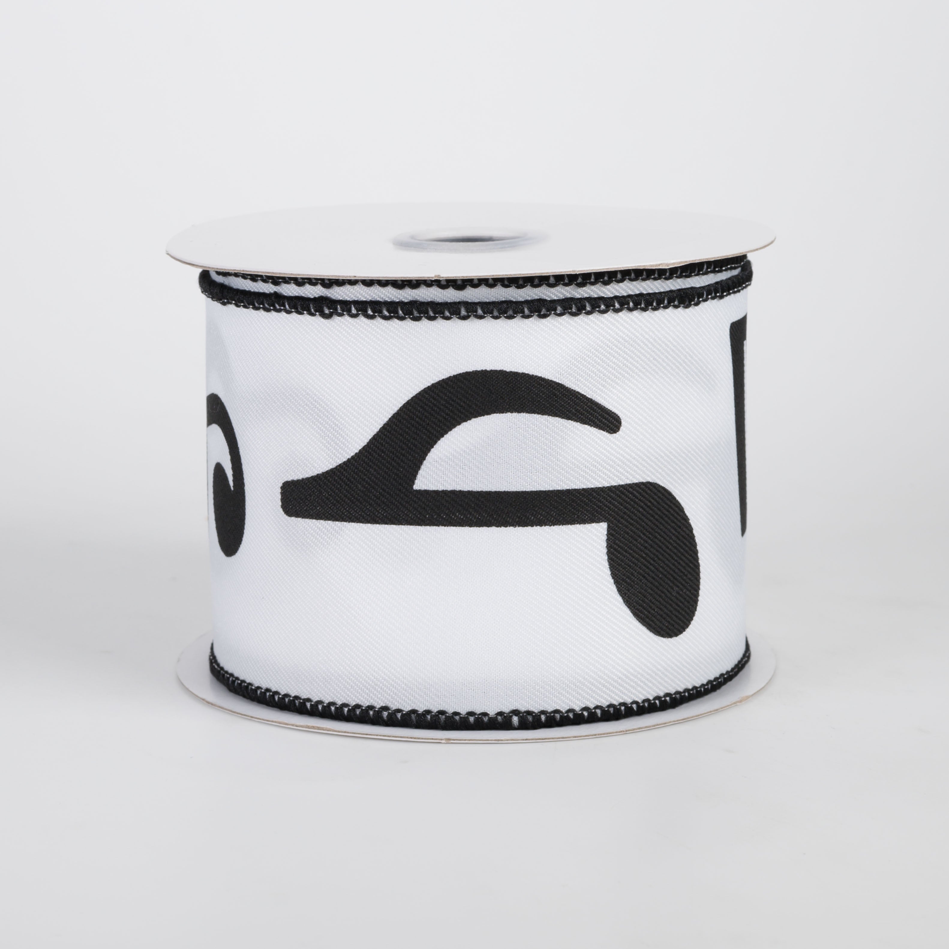 2.5" Bold Music Notes Ribbon: Black on White (10 Yards)
