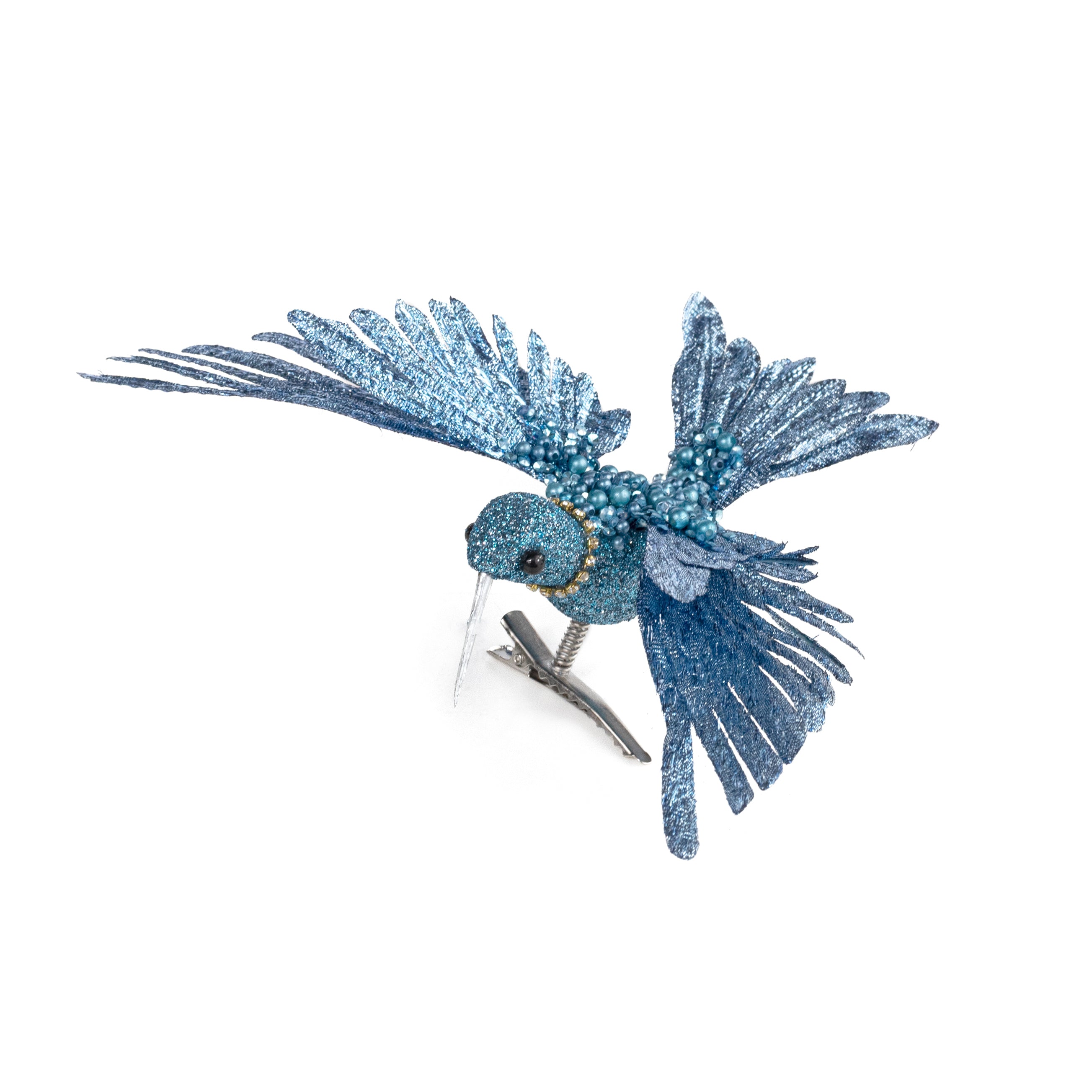 8" Glittered & Jeweled Hummingbird Clip Ornament: Smoke Blue