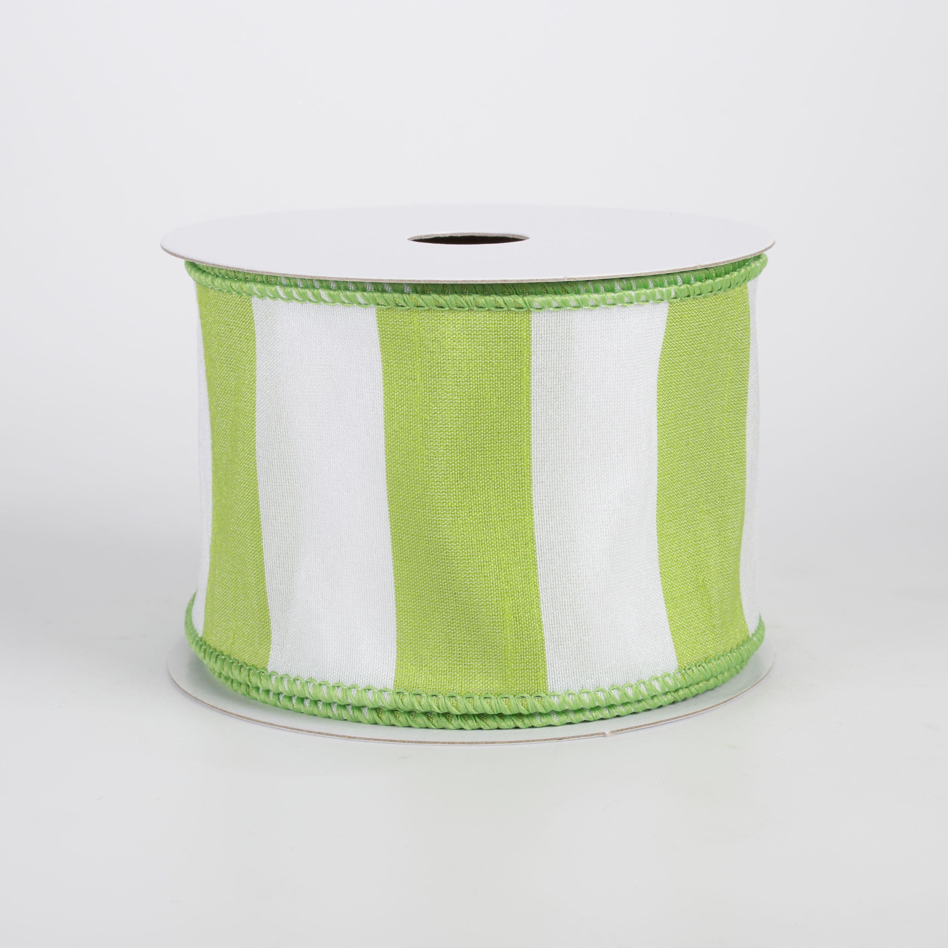 2.5" Dupioni Horizontal Stripes Ribbon: Lime & White (10 Yards)