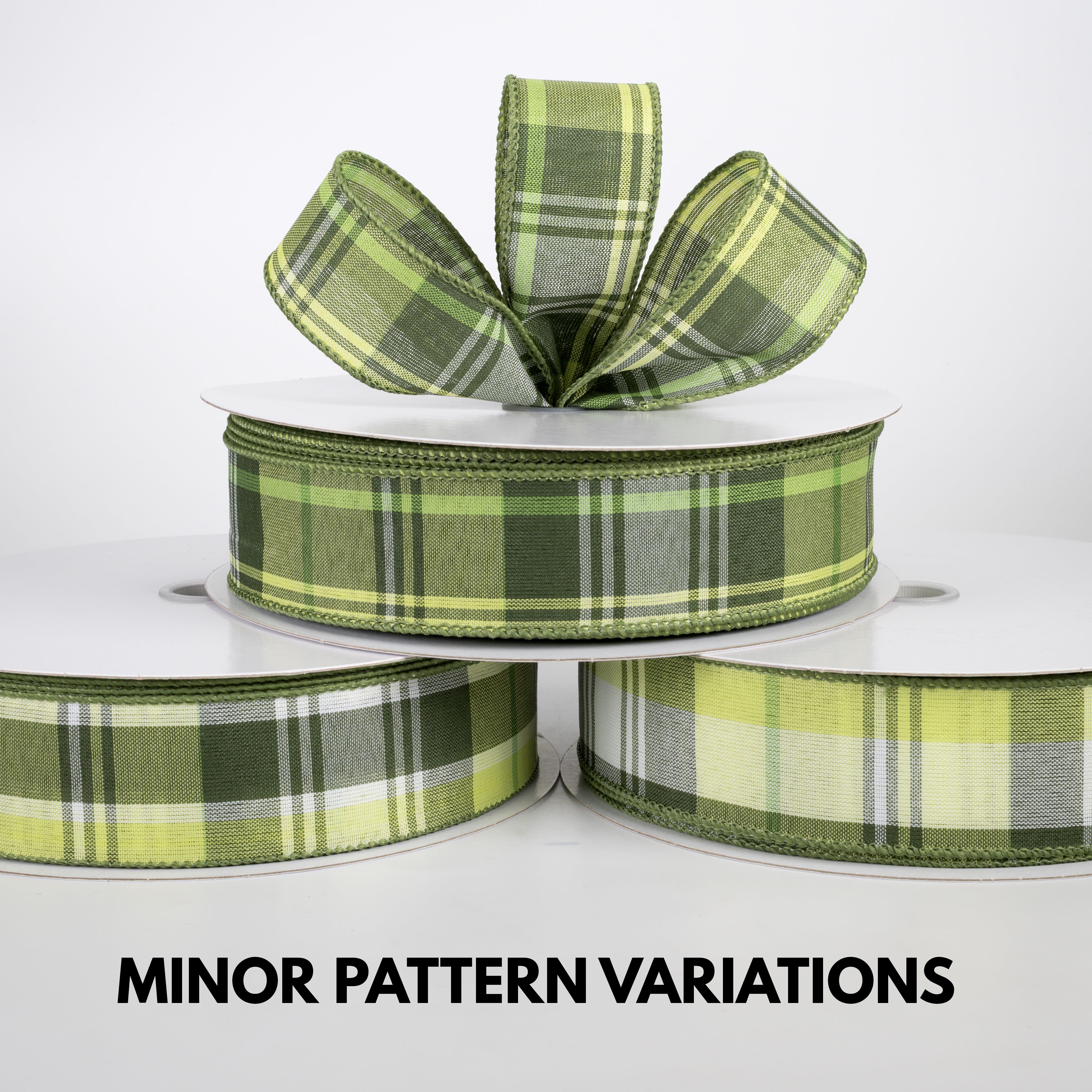 1.5" Lindy Plaid Ribbon: Shades of Green (50 Yards)
