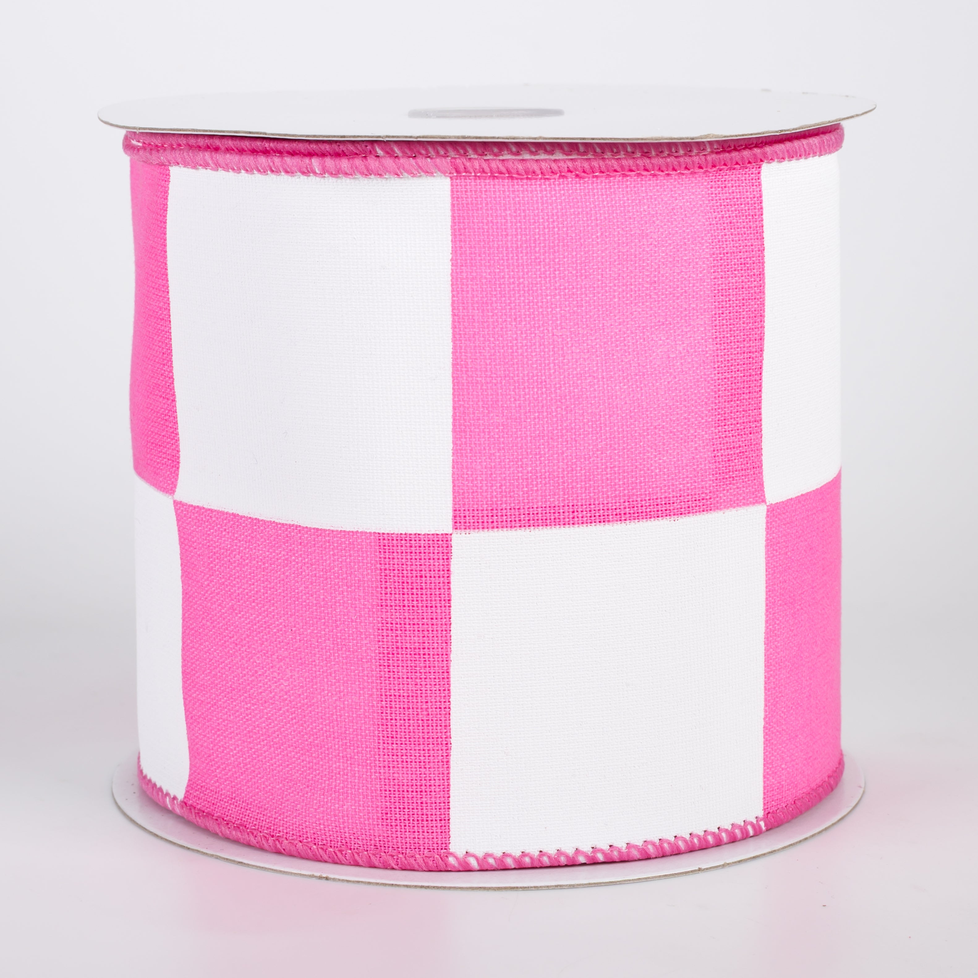 4" Oversized Race Checks Ribbon: Pink & White (10 Yards)