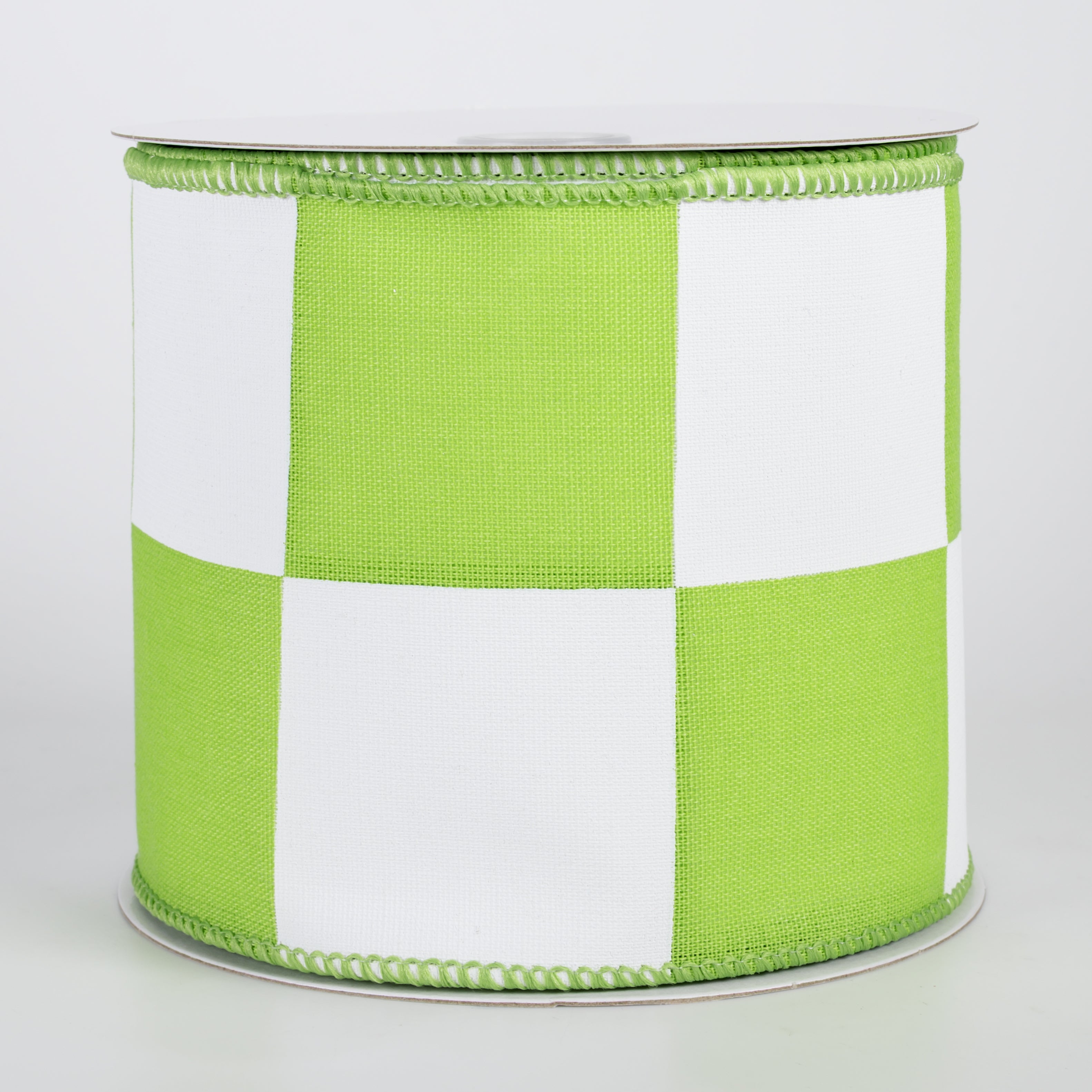 4" Oversized Race Checks Ribbon: Lime & White (10 Yards)
