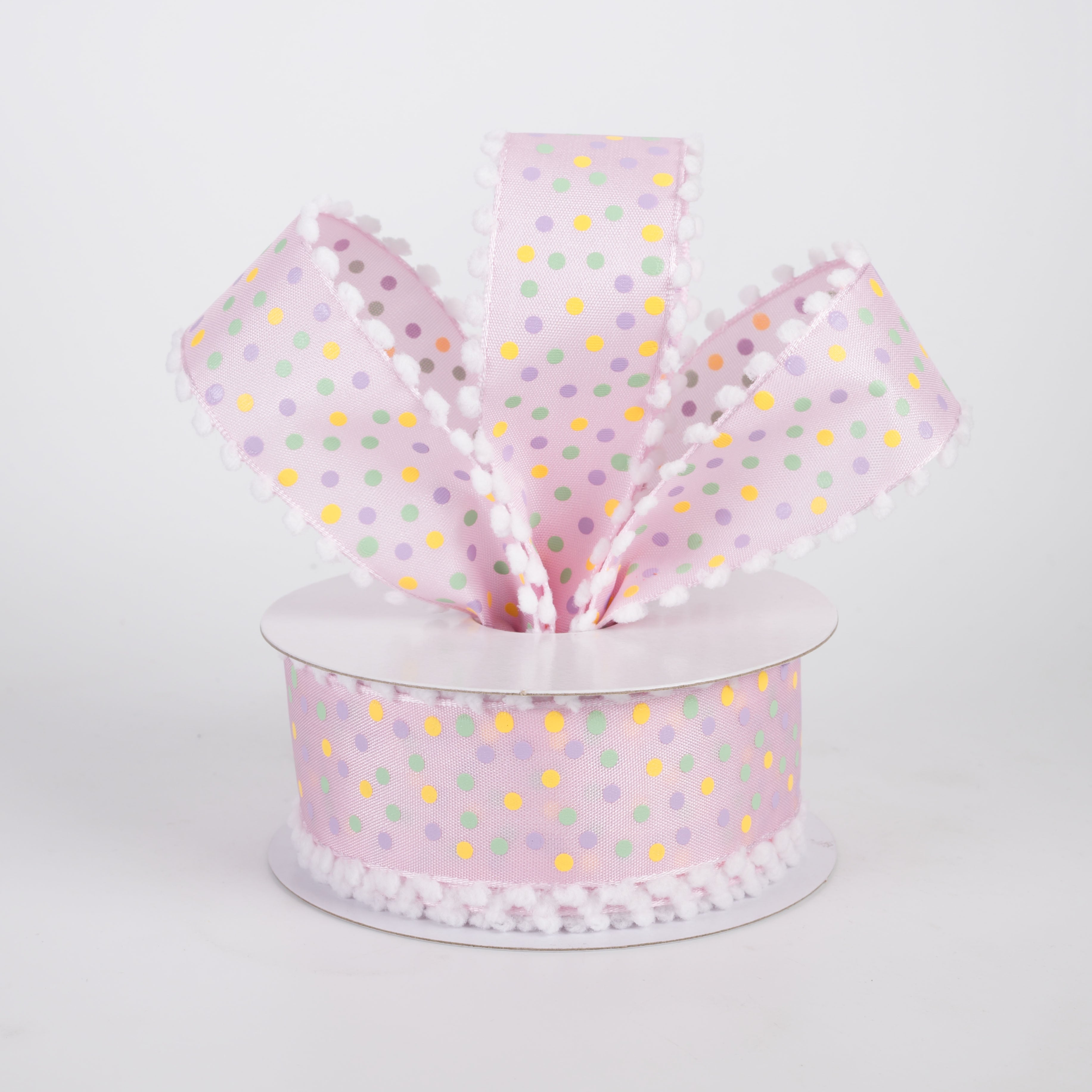 1.5" Snowball Edge Satin Polka Dot Ribbon: Pink Spring (10 Yards)