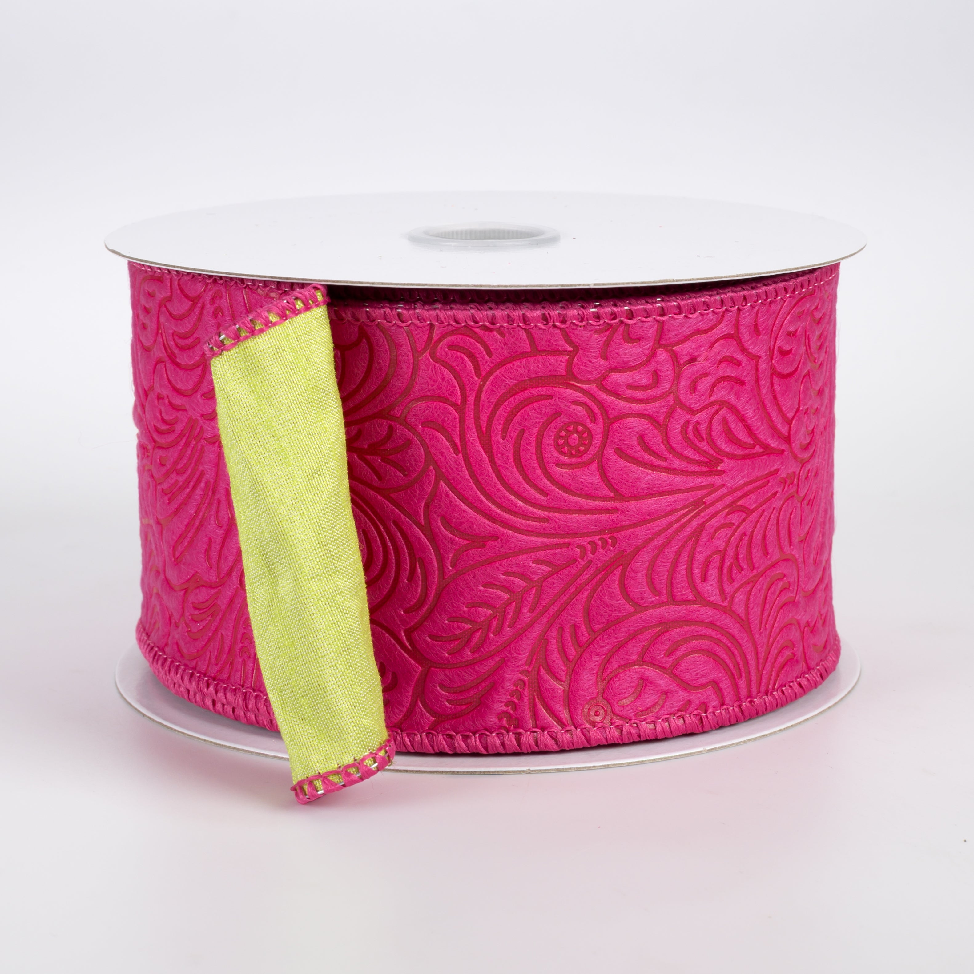 2.5" Double Sided Flower Breeze & Dupioni Ribbon: Fuchsia & Green (10 Yards)