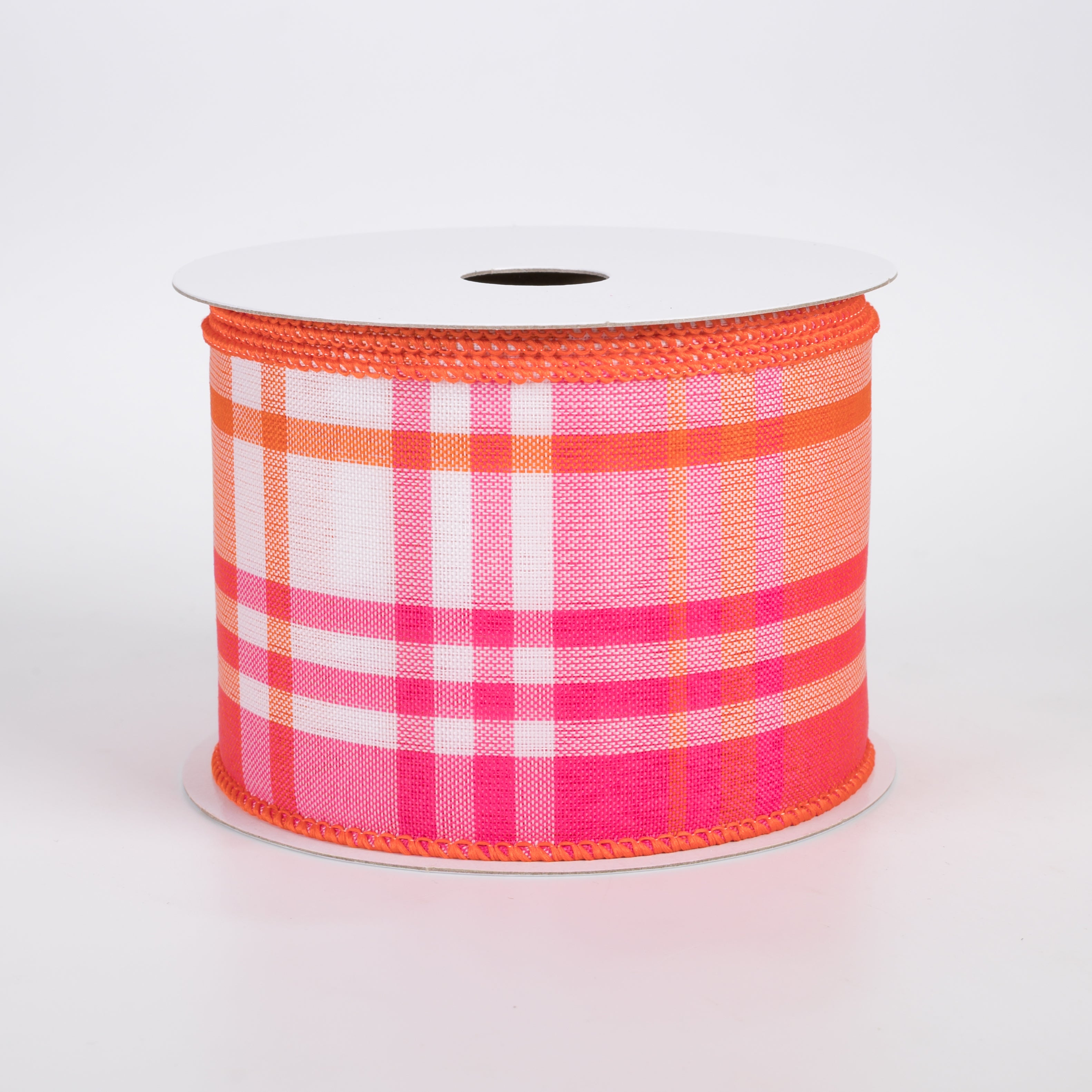 2.5" Posey Plaid Ribbon: Neon Pink & Orange (10 Yards)