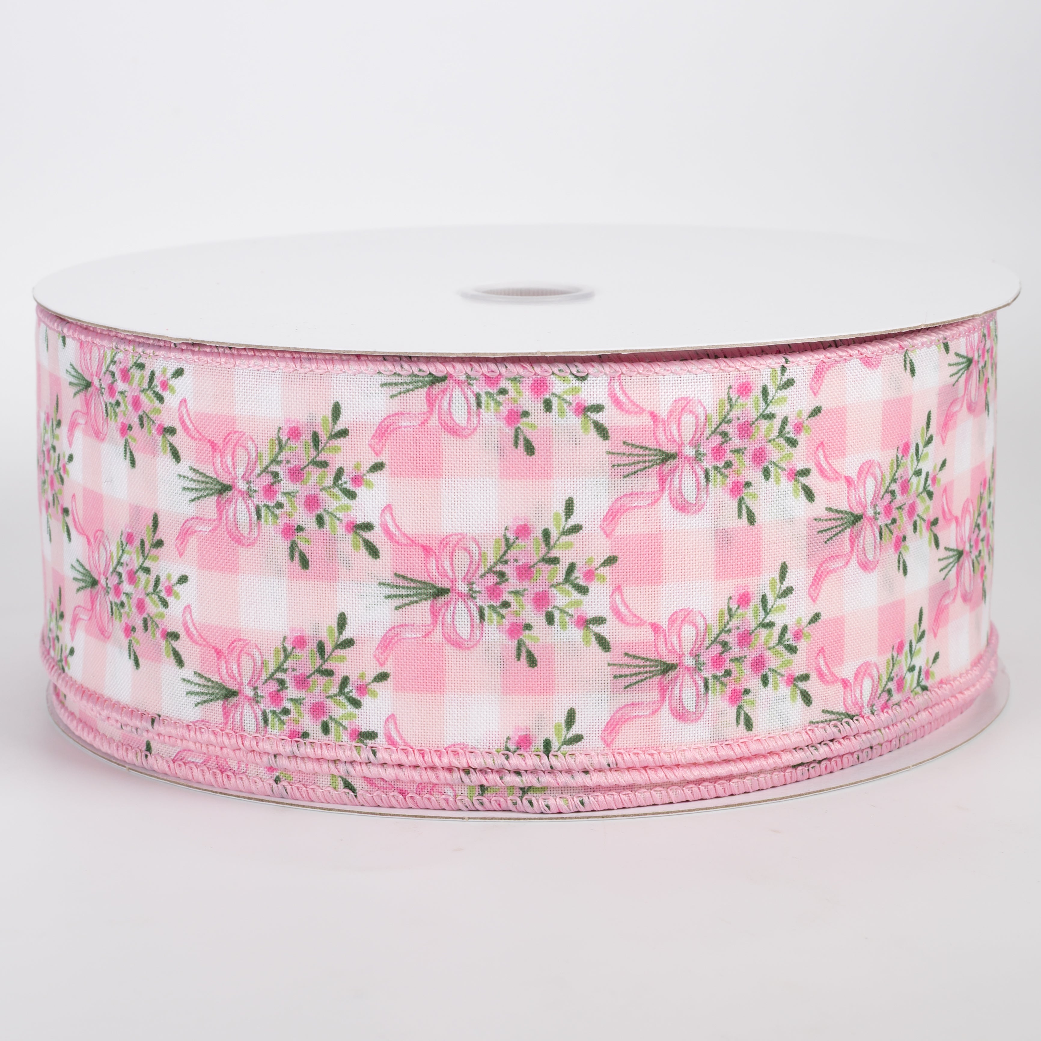 2.5" Satin Flower Bow Bouquet Ribbon: White & Pink (50 Yards)