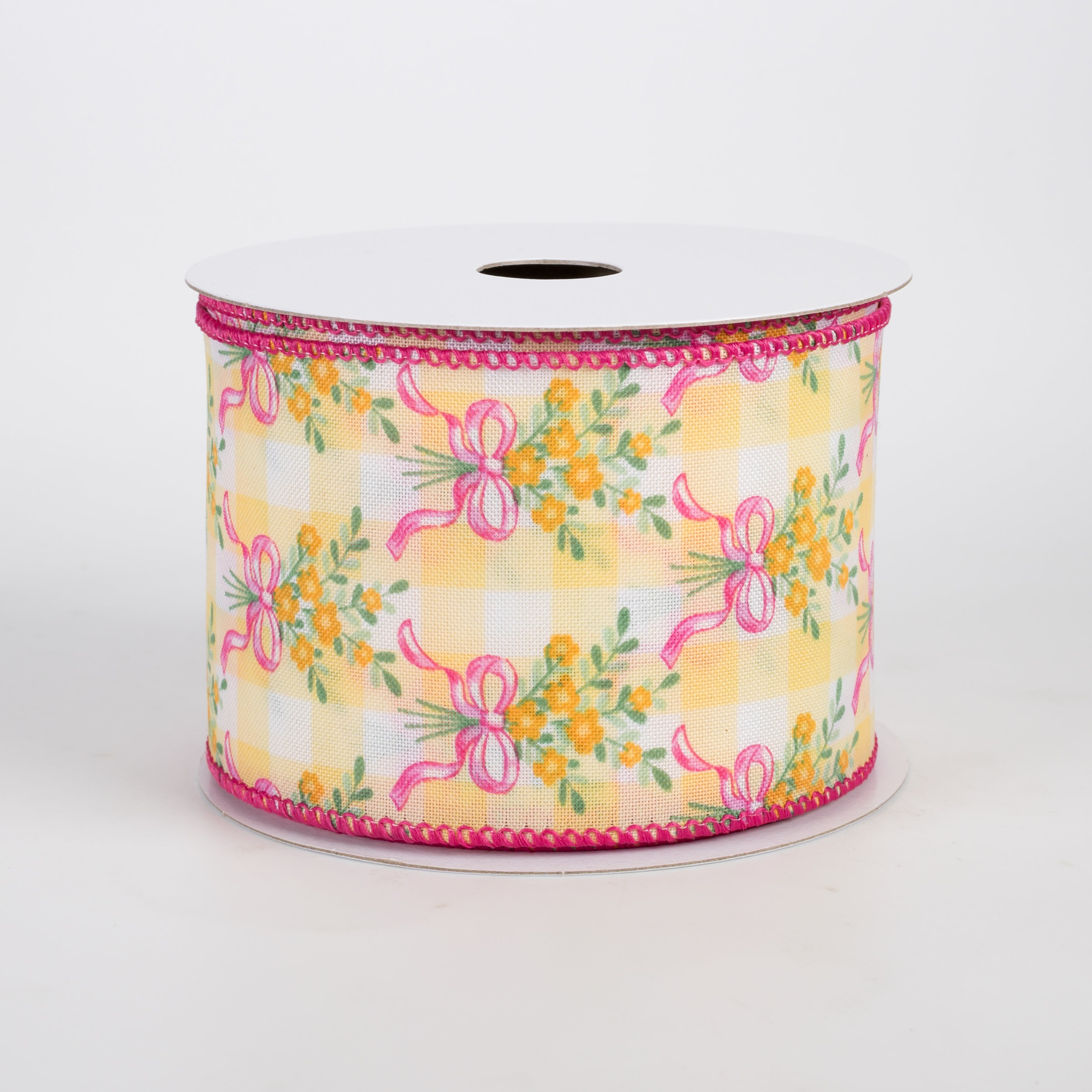 2.5" Satin Flower Bow Bouquet Ribbon: White & Yellow (10 Yards)