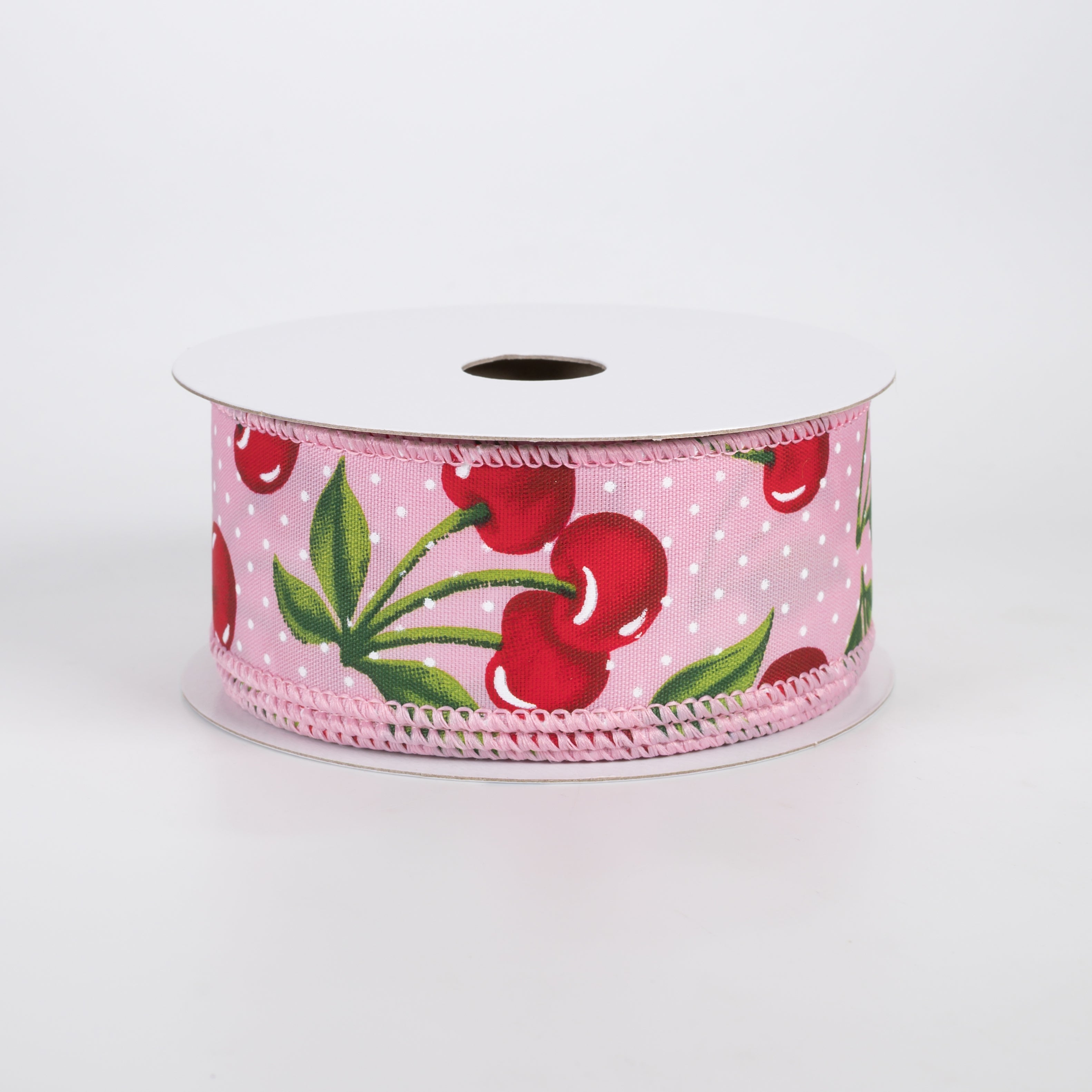 1.5" Satin Dots & Cherries Ribbon: Pink (10 Yards)