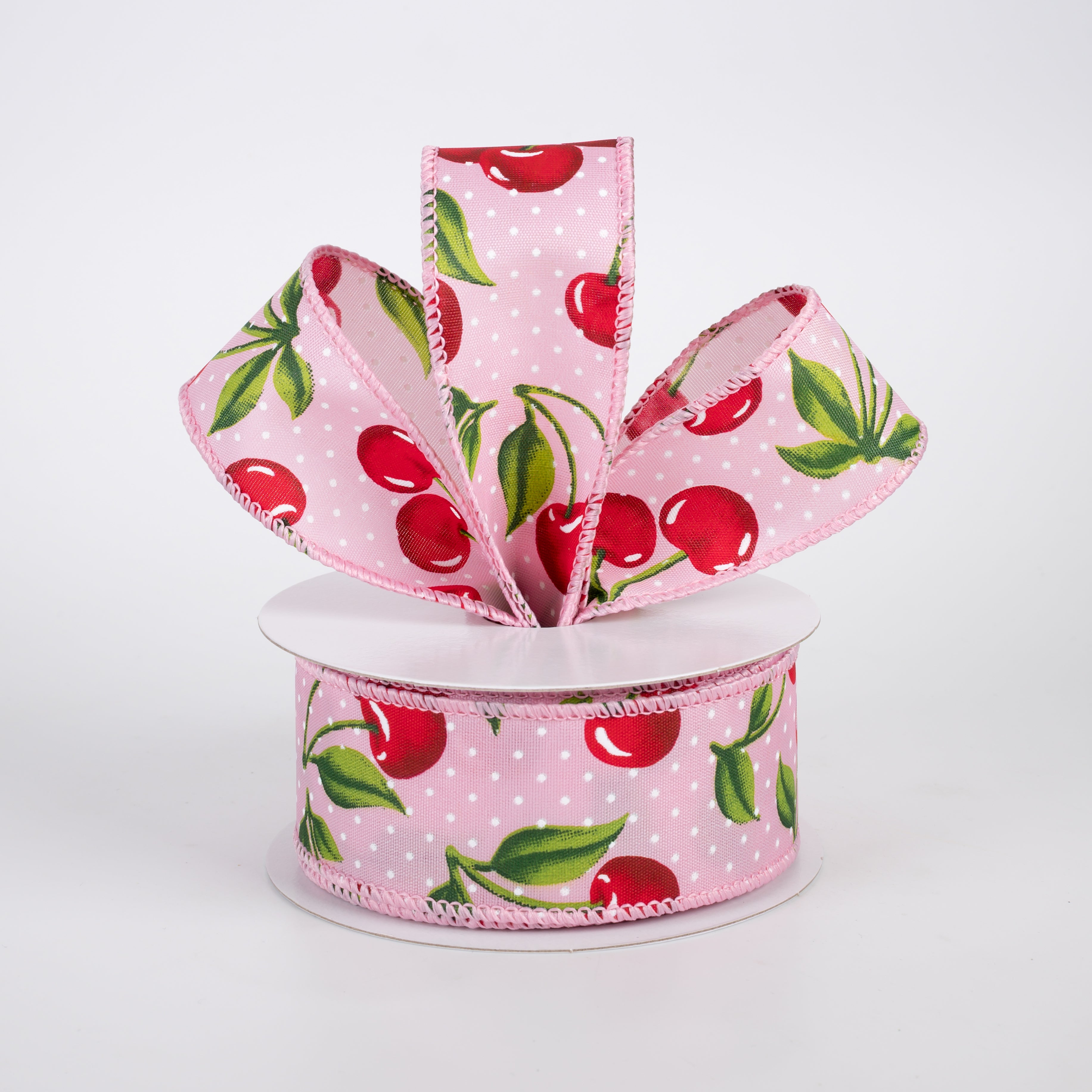 1.5" Satin Dots & Cherries Ribbon: Pink (10 Yards)