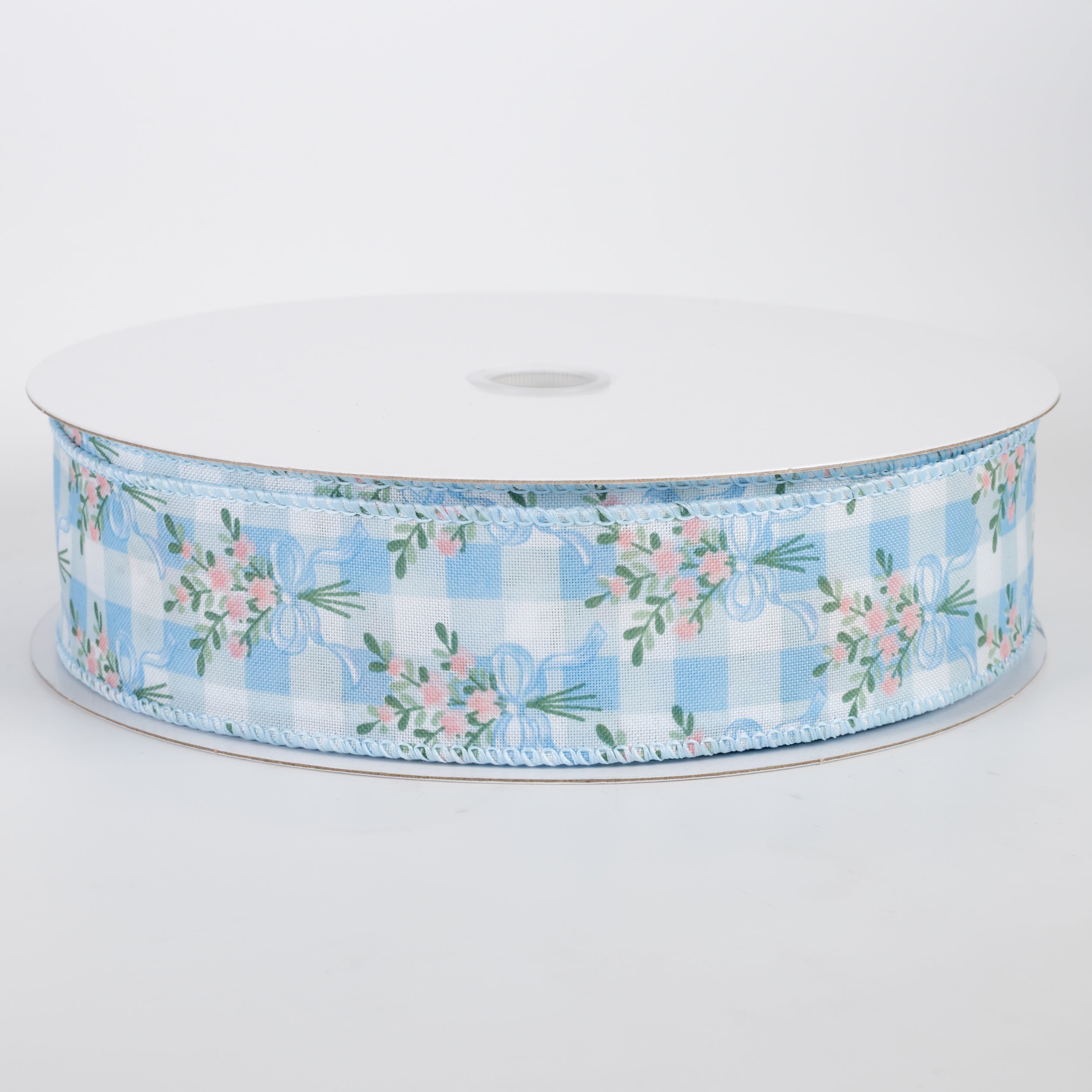 1.5" Satin Flower Bow Bouquet Ribbon: White & Blue (50 Yards)