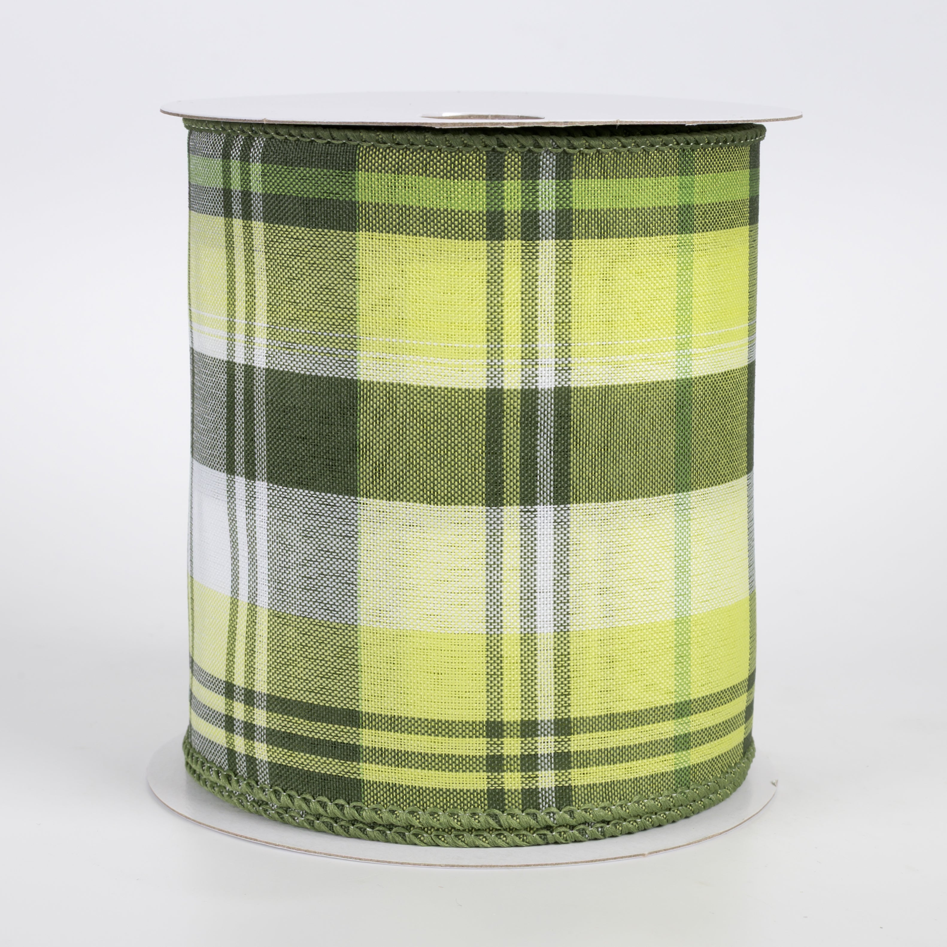 4" Lindy Plaid Ribbon: Shades of Green (10 Yards)