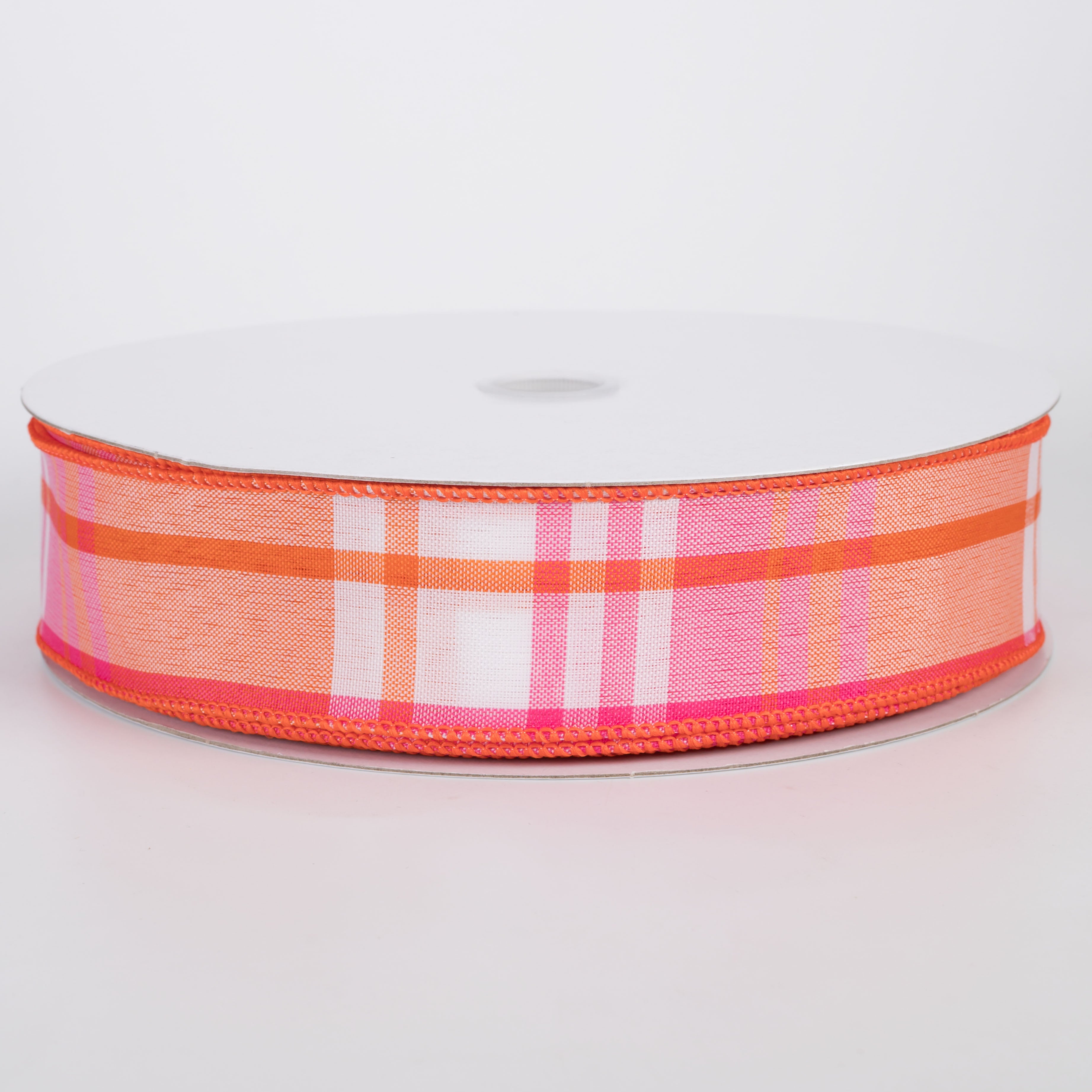 1.5" Posey Plaid Ribbon: Neon Pink & Orange (50 Yards)