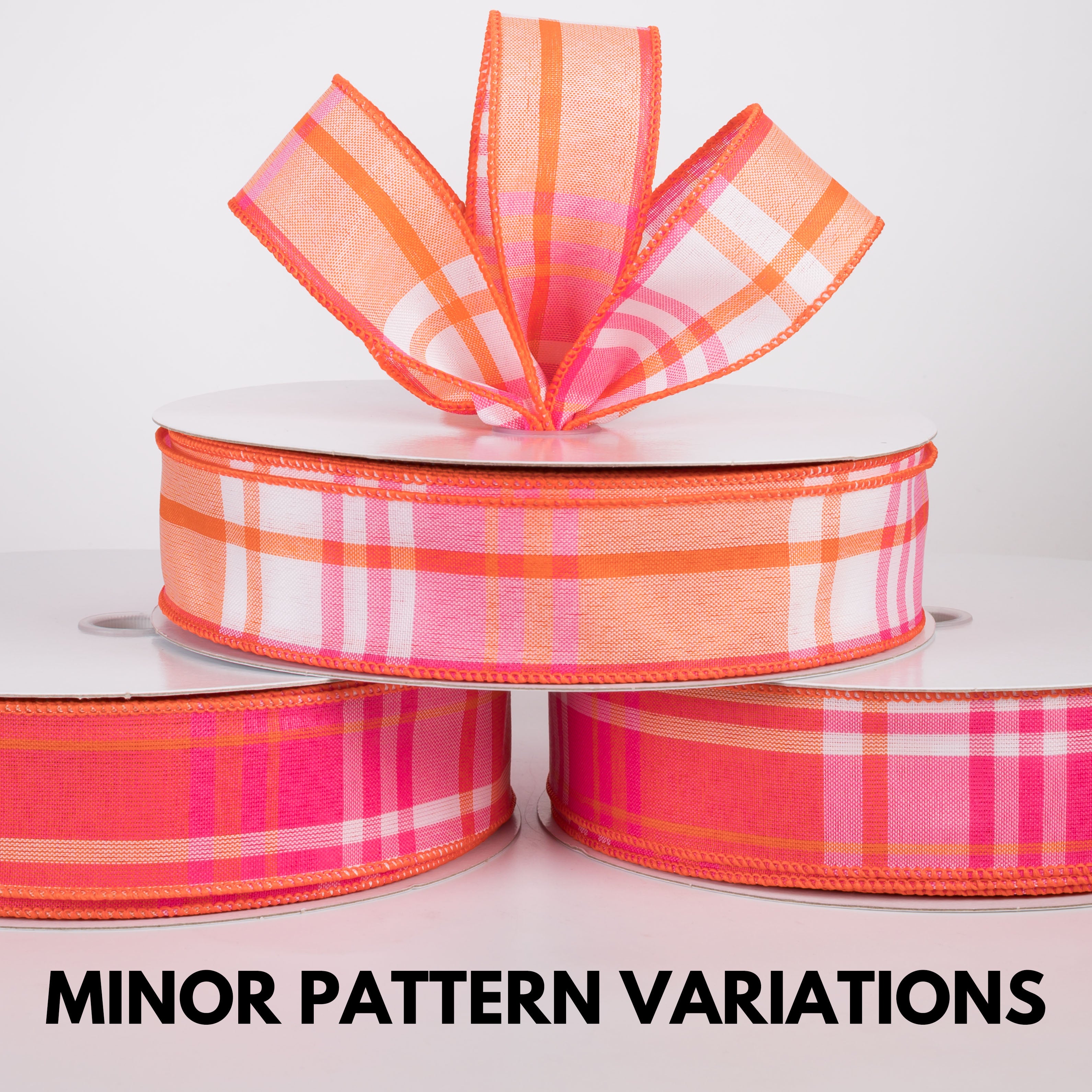 1.5" Posey Plaid Ribbon: Neon Pink & Orange (50 Yards)