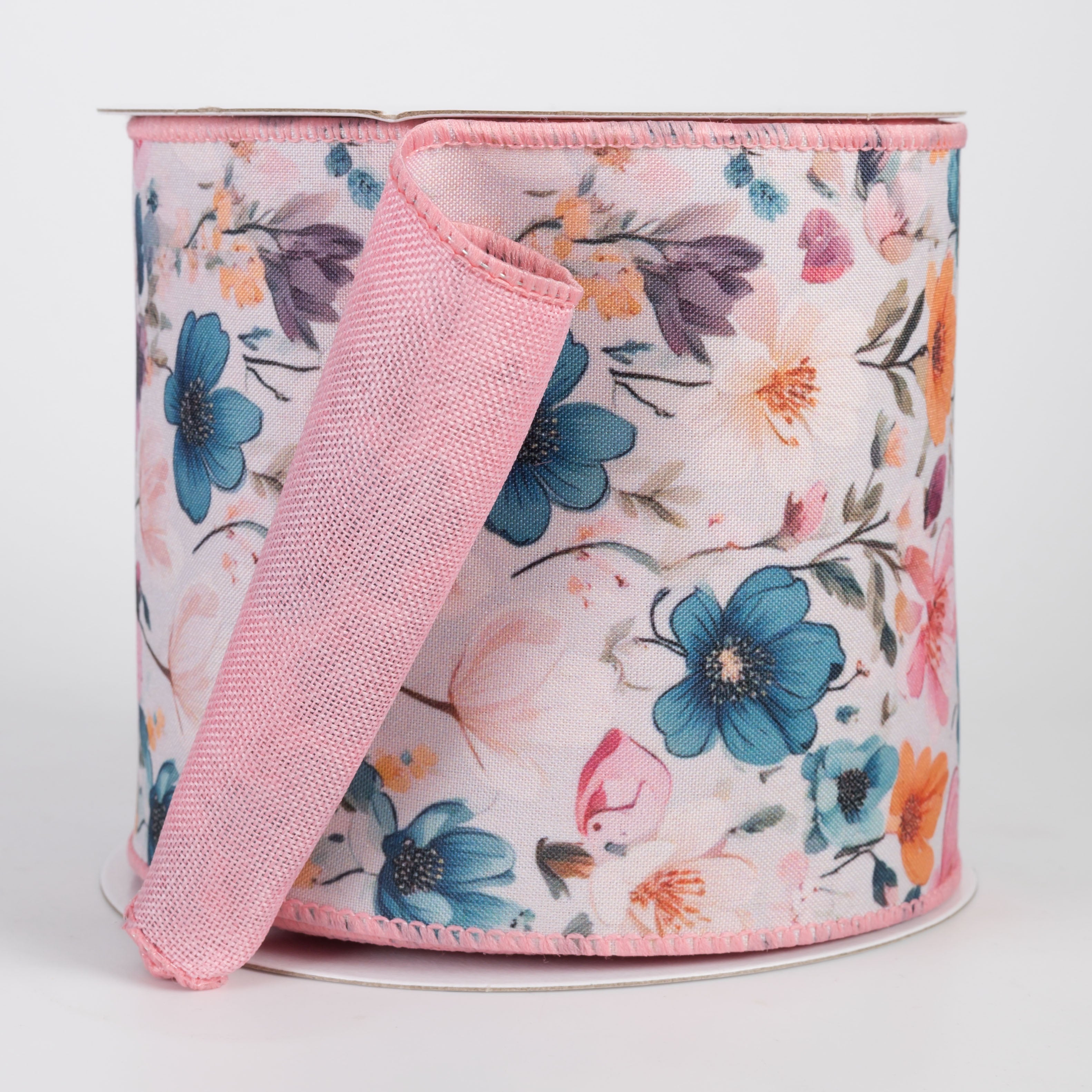 4" Double Sided Fused Dainty Flowers Ribbon: Blush Pink (10 Yards)