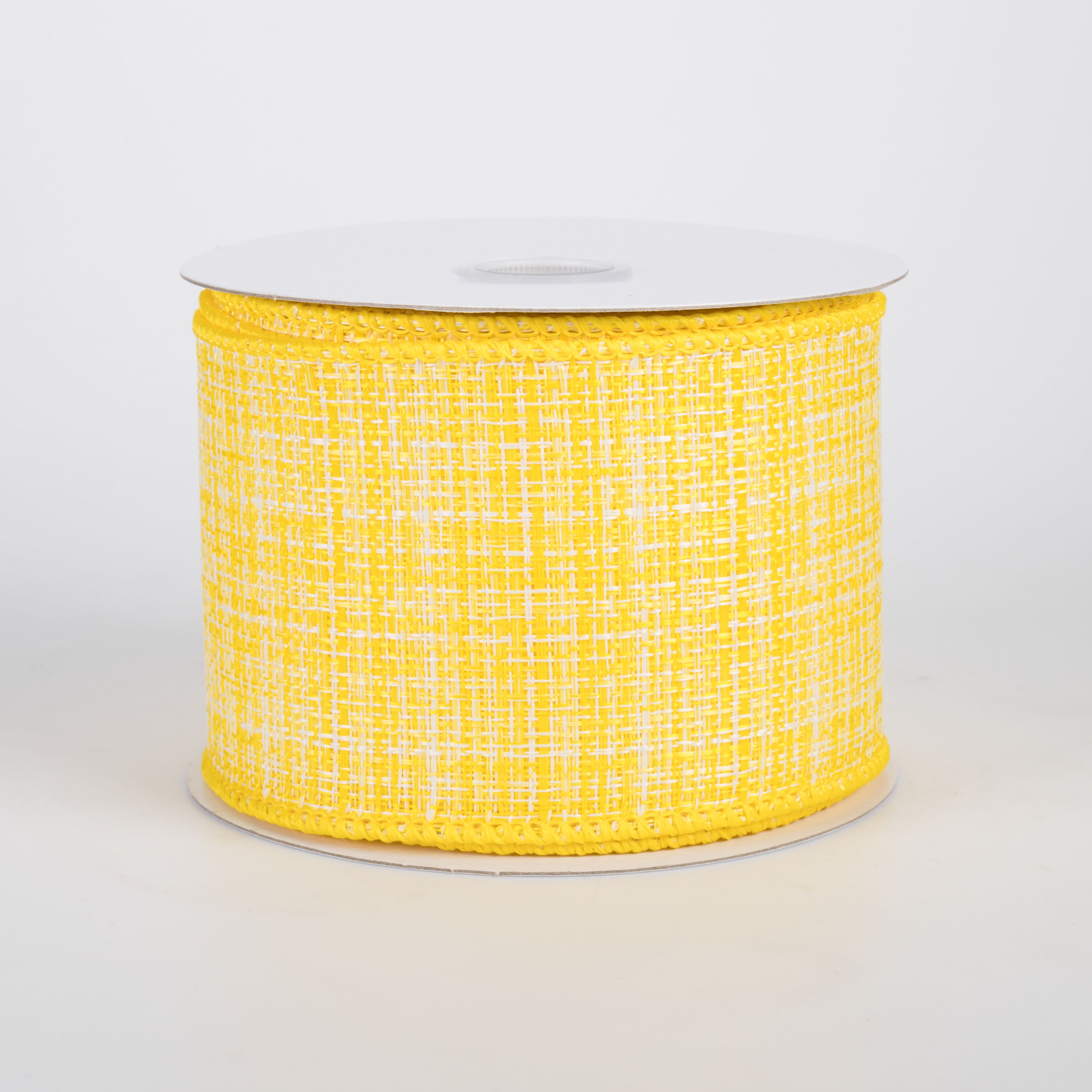 2.5" Two-Tone Tweed Ribbon: Yellow & White (10 Yards)