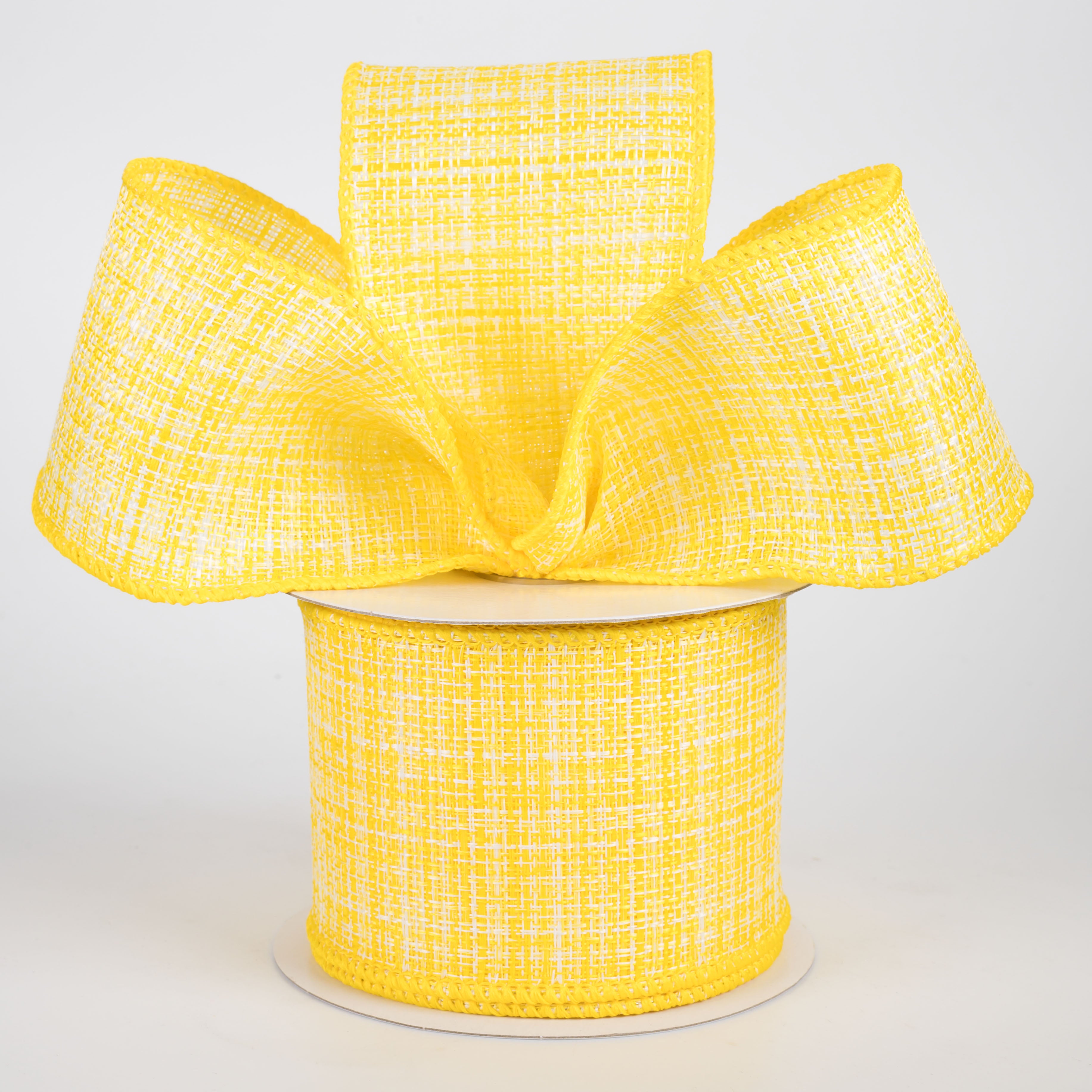 2.5" Two-Tone Tweed Ribbon: Yellow & White (10 Yards)