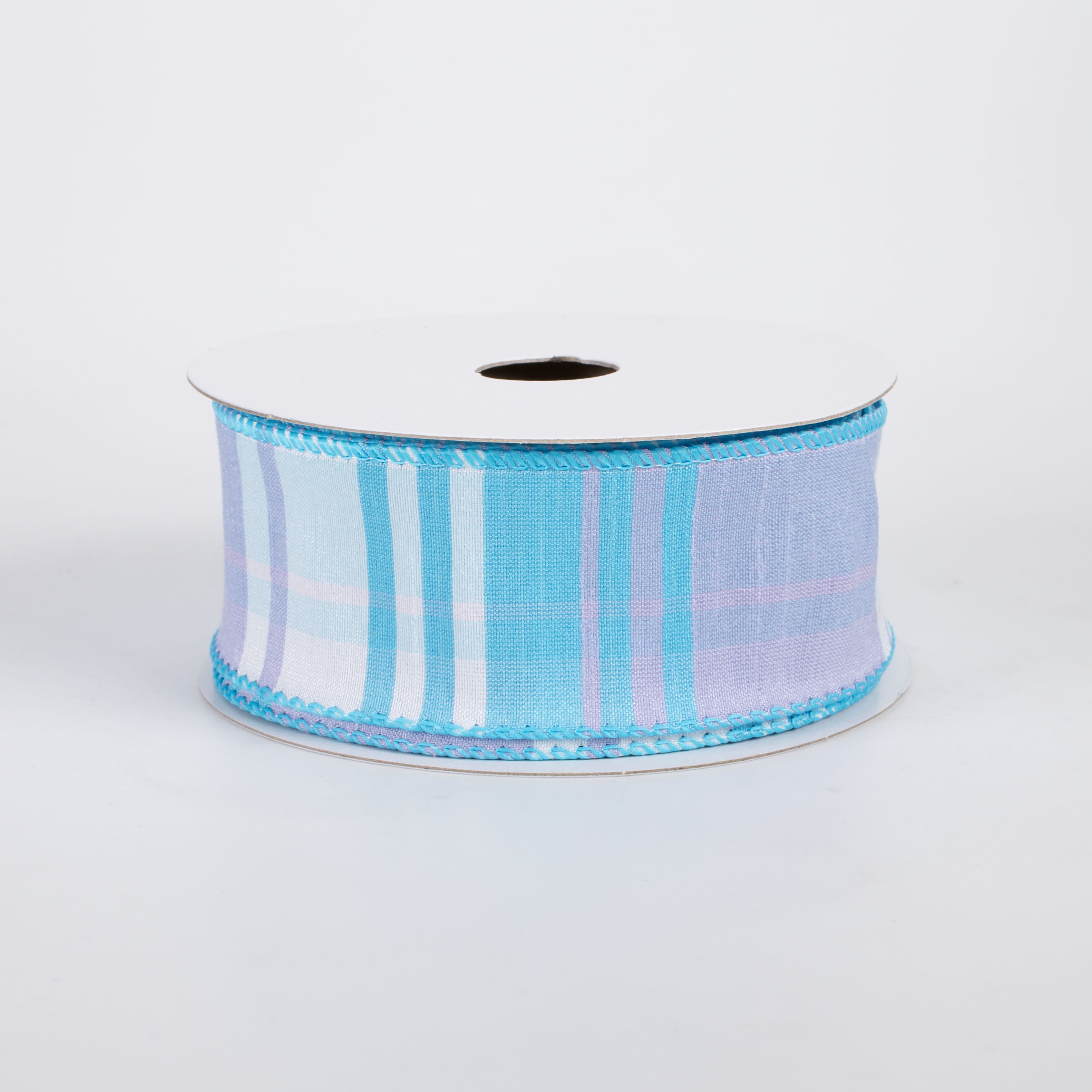 1.5" Dupioni Trixie Plaid Ribbon: Blue, Lavender & White (10 Yards)