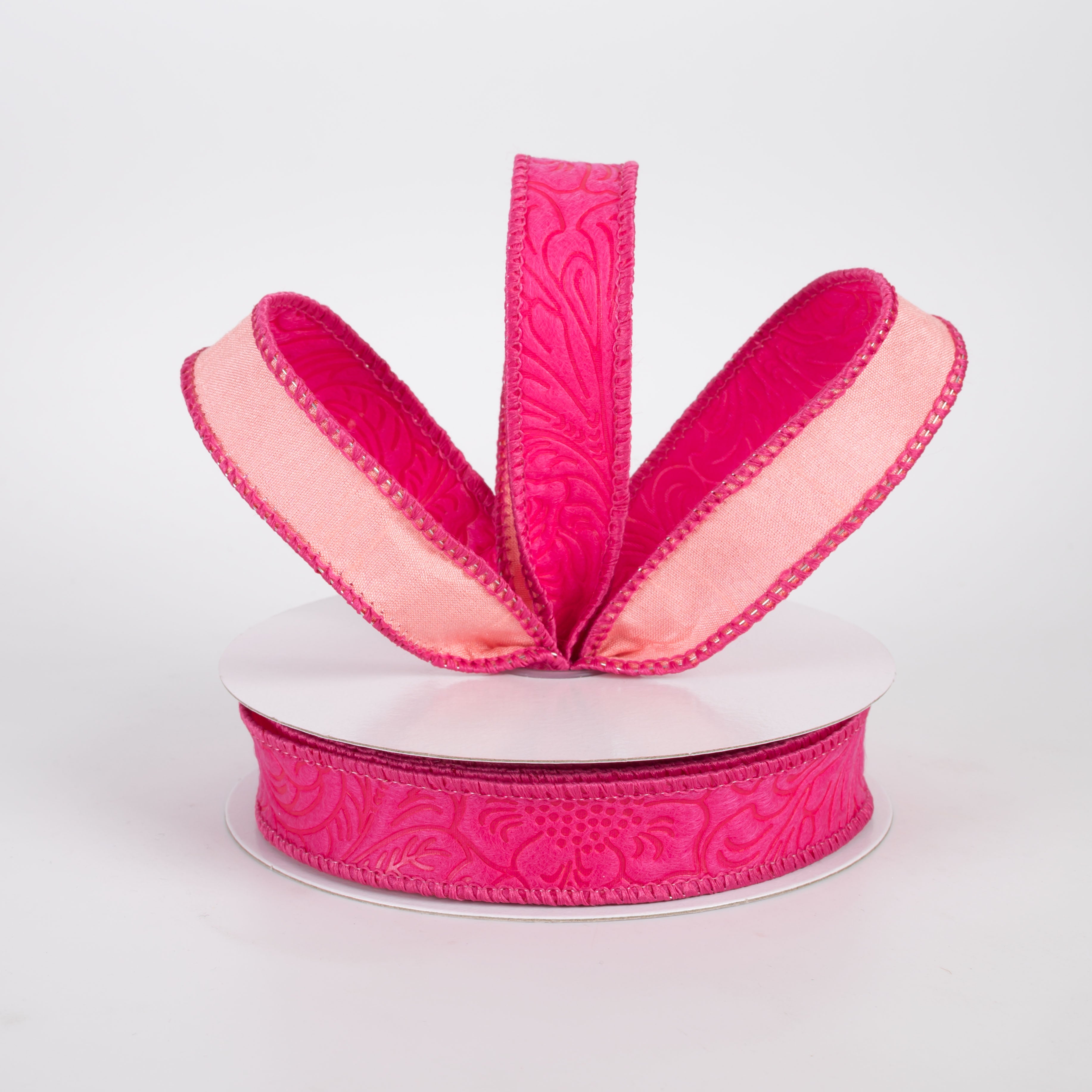 7/8" Double Sided Flower Breeze & Dupioni Ribbon: Fuchsia & Rose (10 Yards)