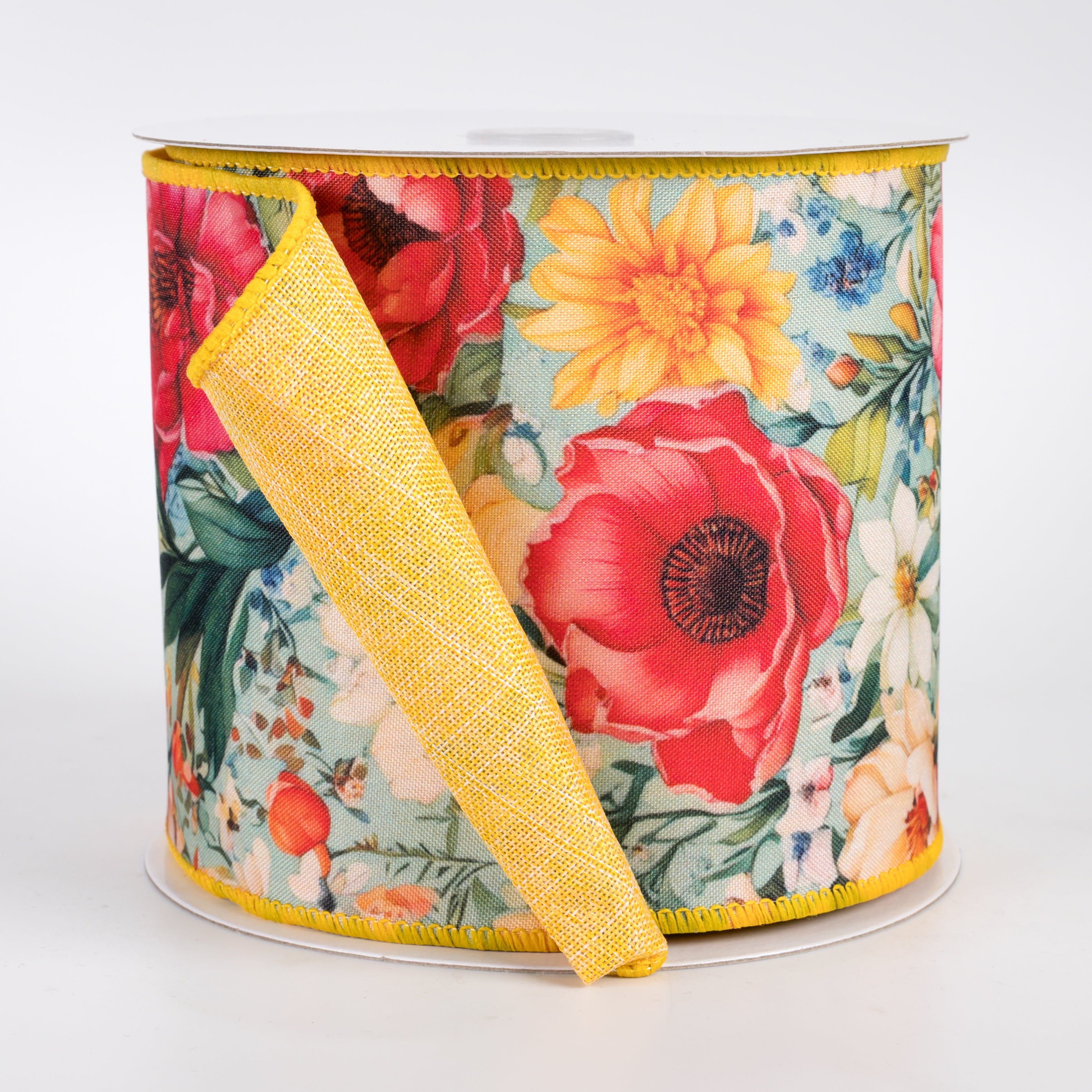 4" Double Sided Fused Flower Tapestry Ribbon: Buttermilk Yellow (10 Yards)