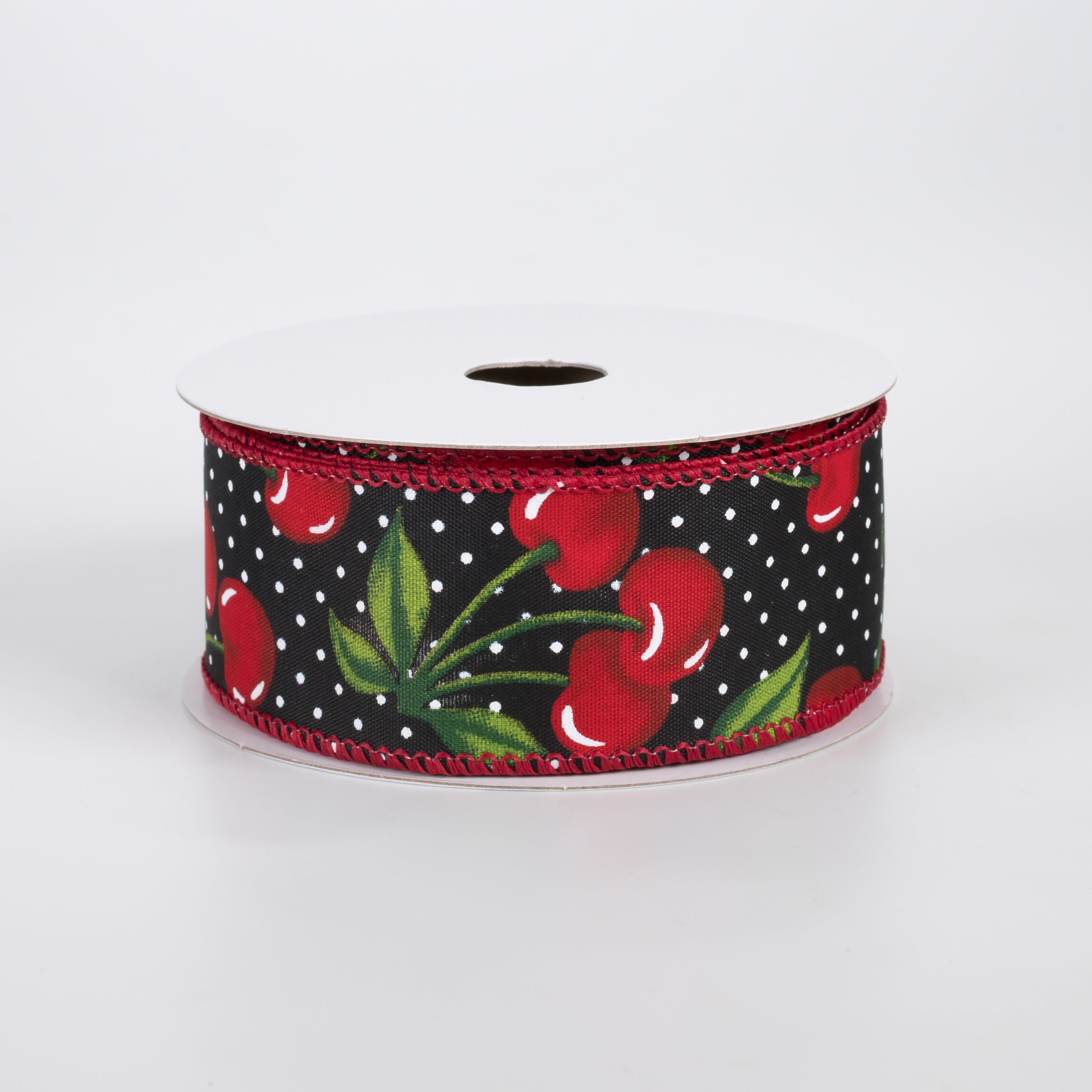1.5" Satin Dots & Cherries Ribbon: Black (10 Yards)