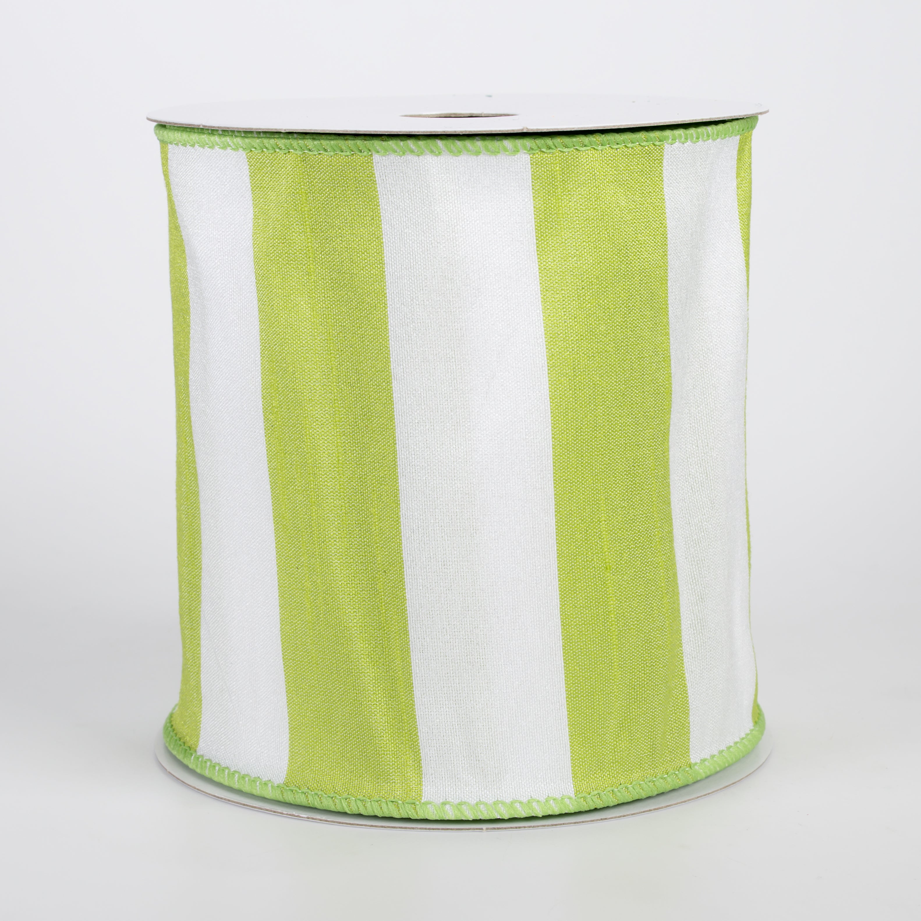 4" Dupioni Horizontal Stripes Ribbon: Lime & White (10 Yards)