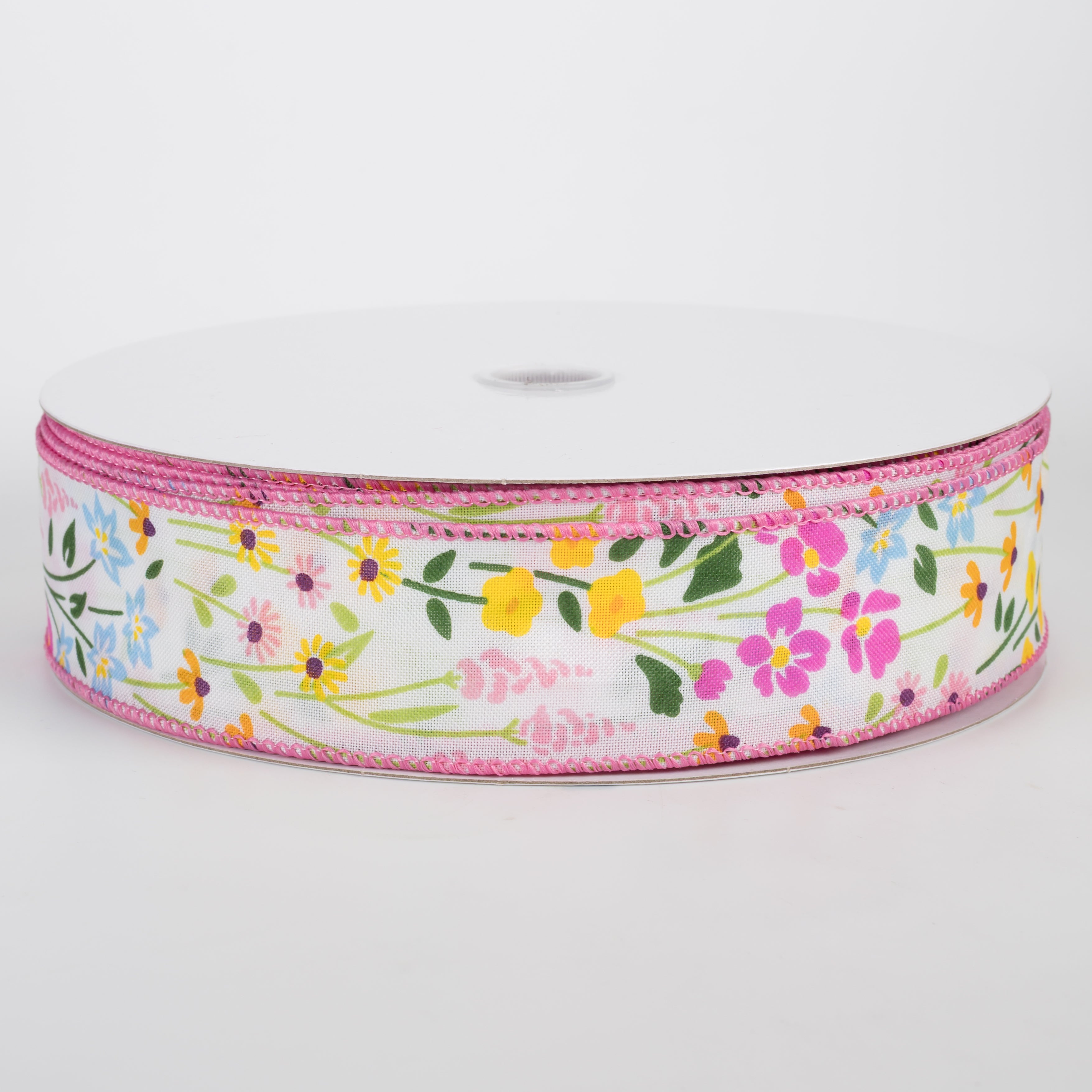 1.5" Satin Wildflower Field Ribbon: Ivory (50 Yards)