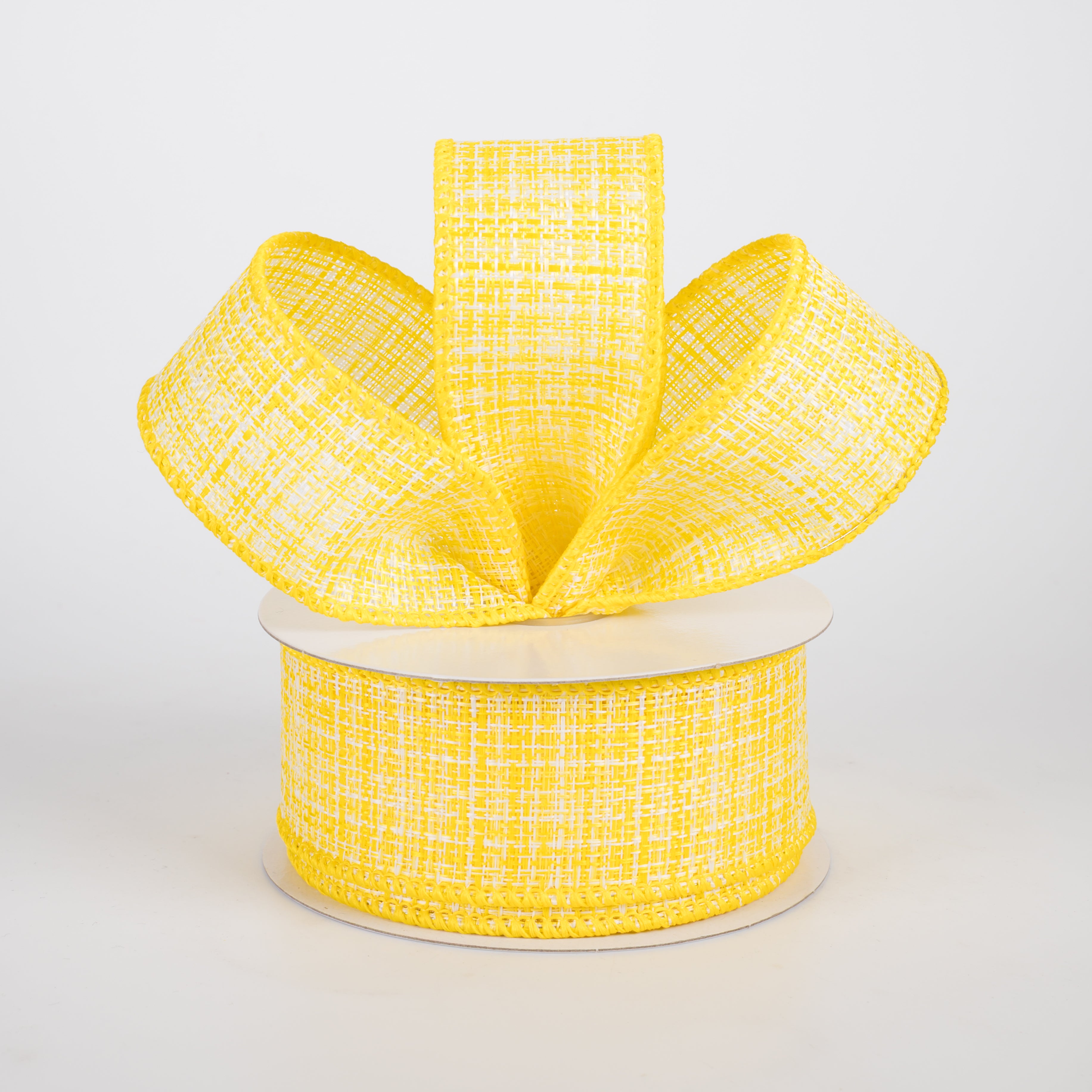 1.5" Two-Tone Tweed Ribbon: Yellow & White (10 Yards)