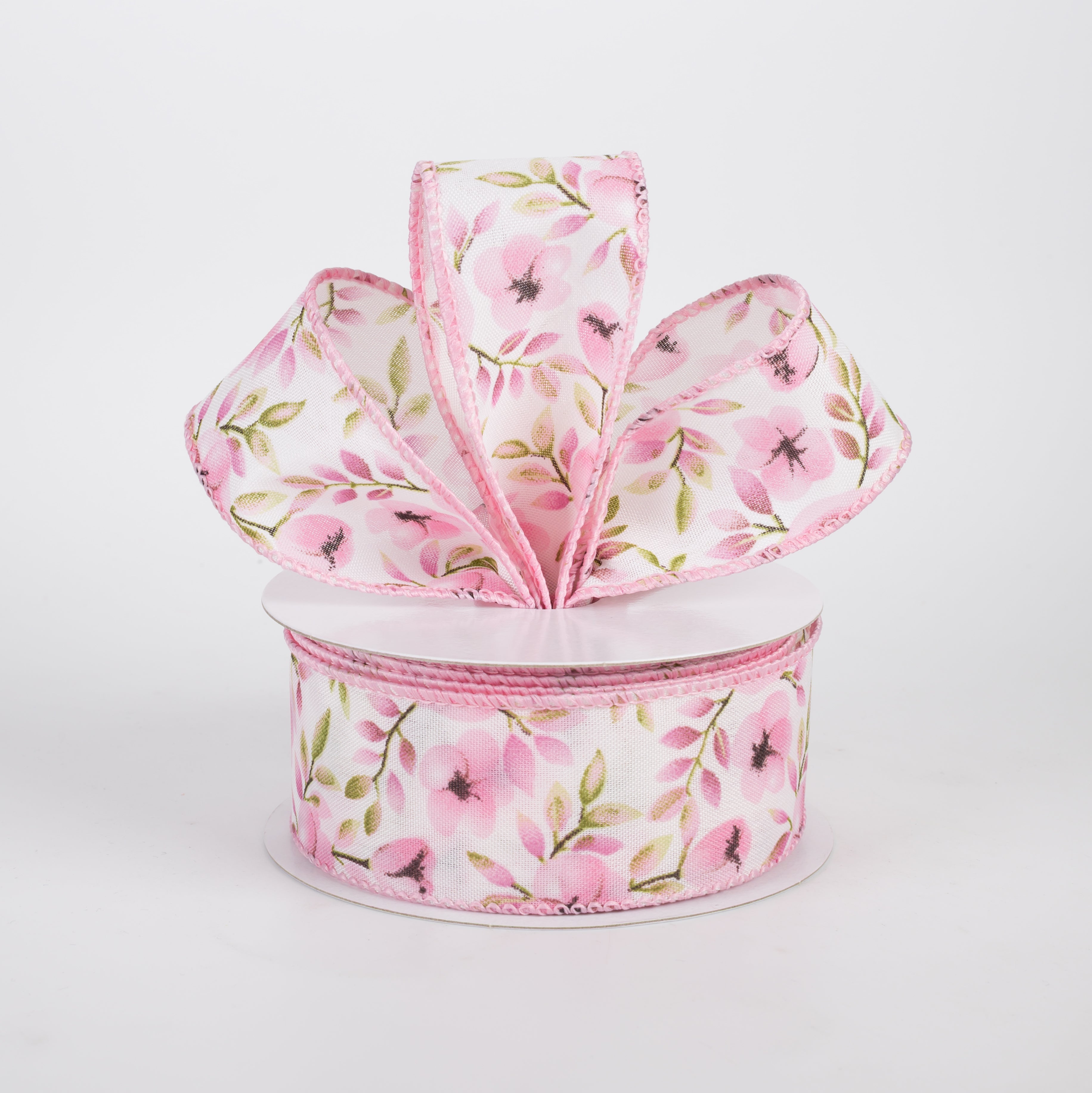 1.5" Satin Mauve Tulips Ribbon: Ivory (10 Yards)