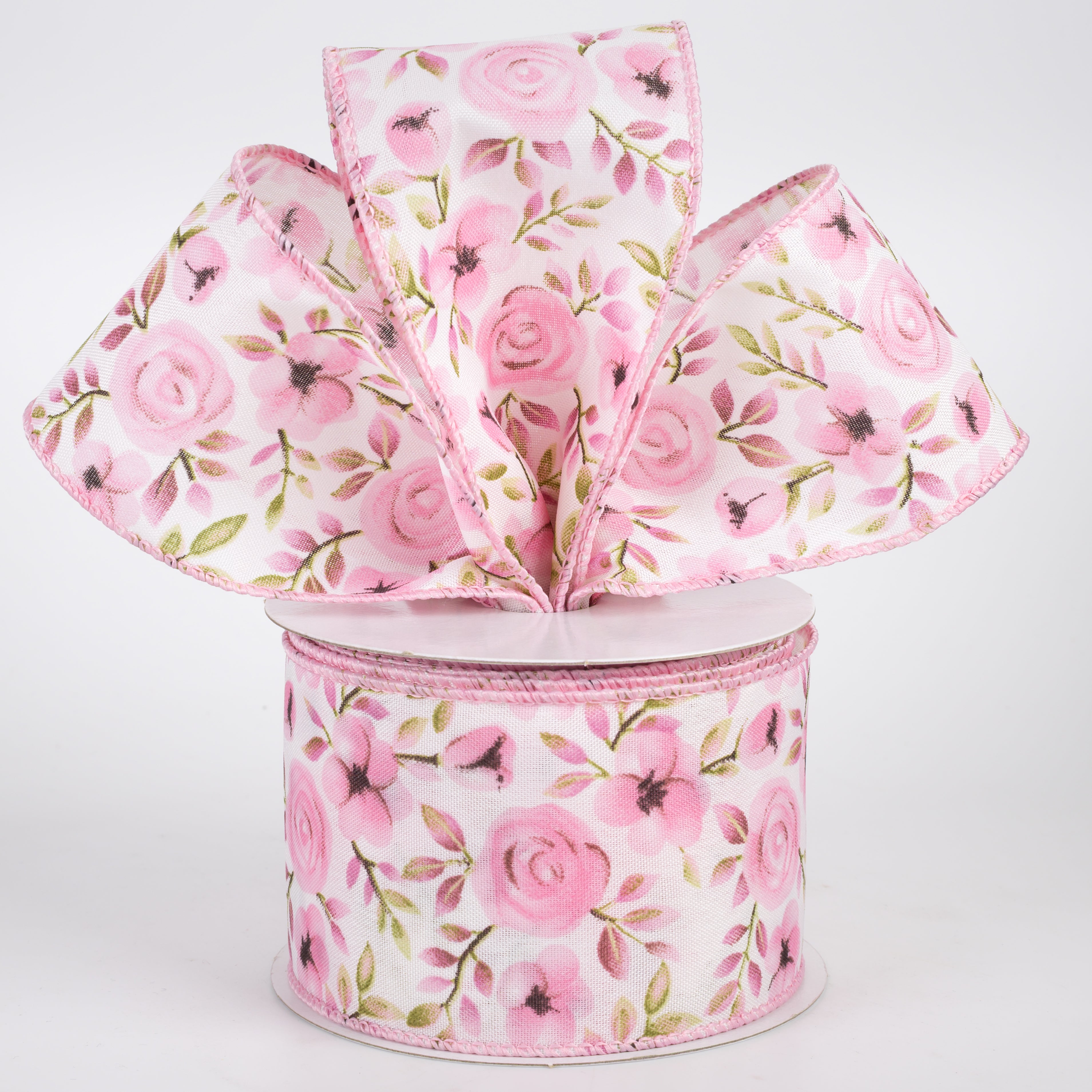 2.5" Satin Mauve Tulips Ribbon: Ivory (10 Yards)