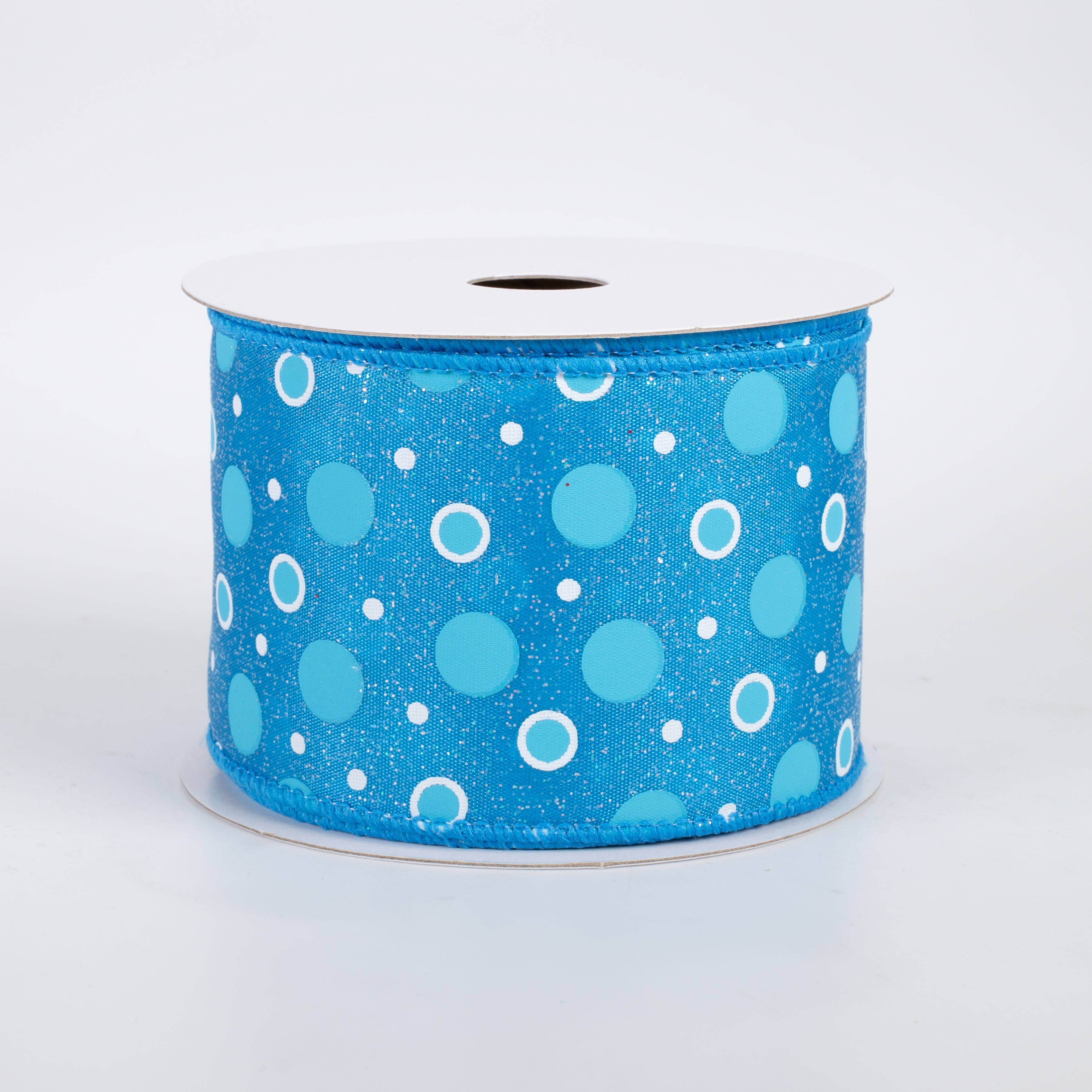 2.5" Satin Glittered Bubbly Dots Ribbon: Turquoise (10 Yards)
