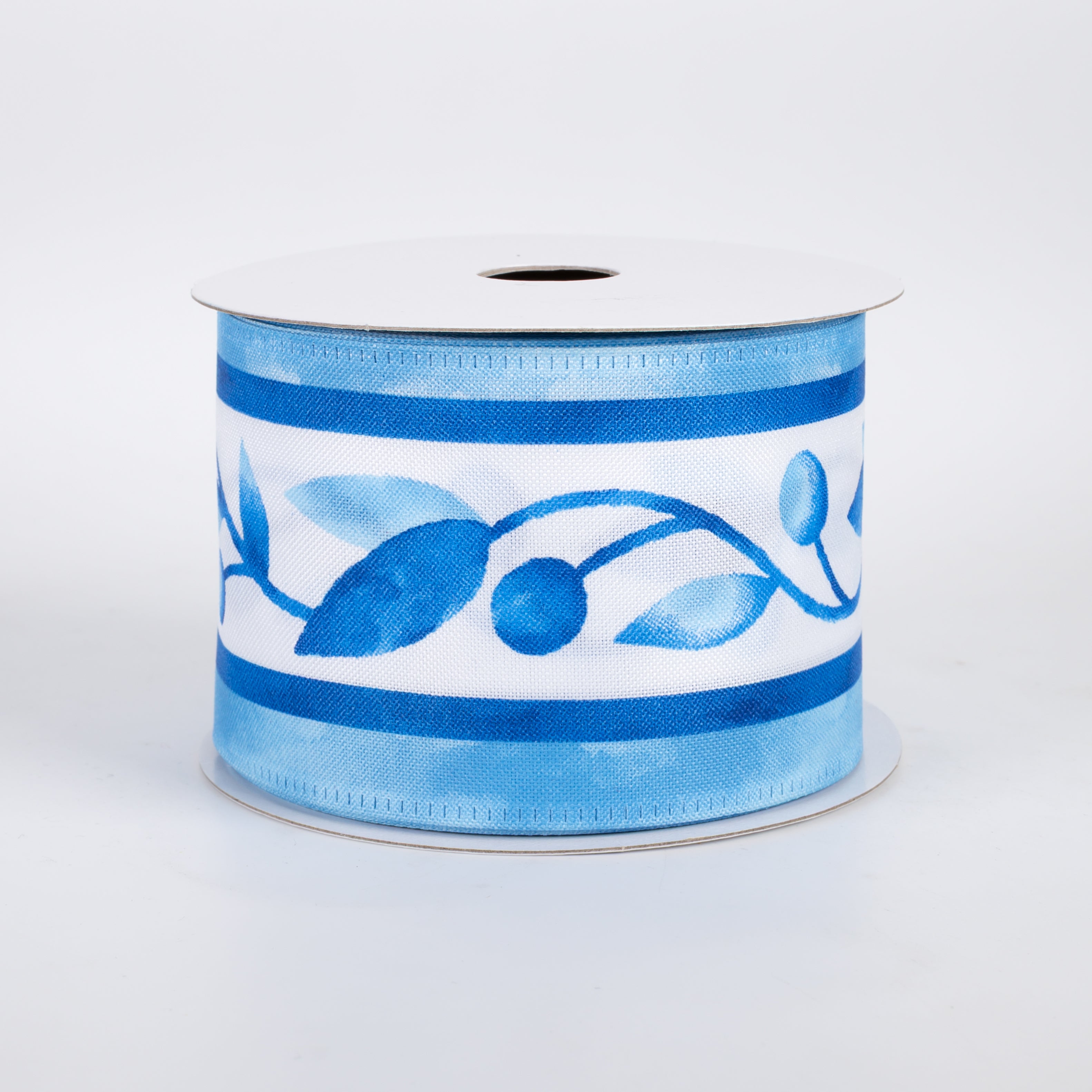2.5" Watercolor Vine Stripes Ribbon: Blue & Aqua (10 Yards)