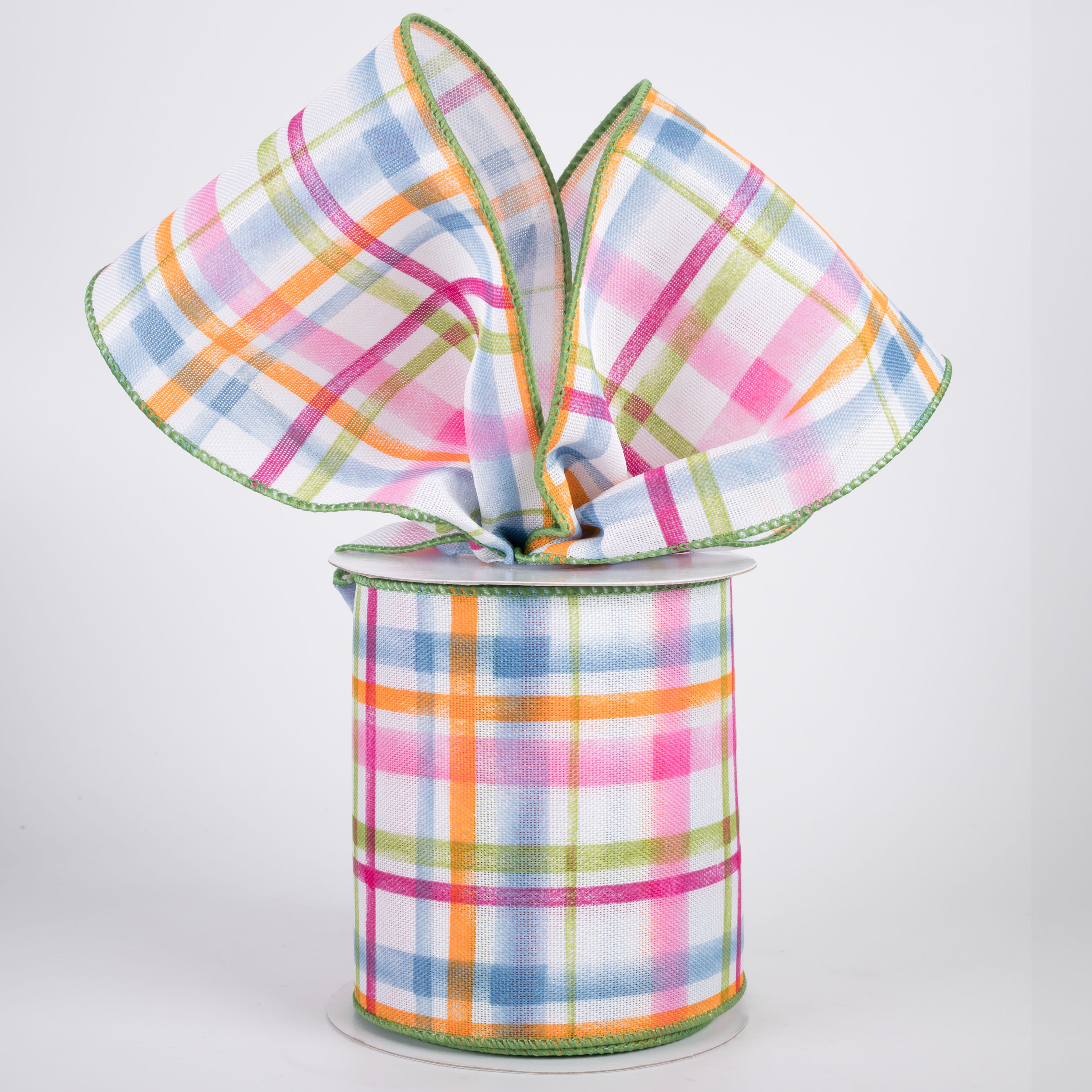 4" Watercolor Tuttola Plaid Ribbon: Bright Spring (10 Yards)