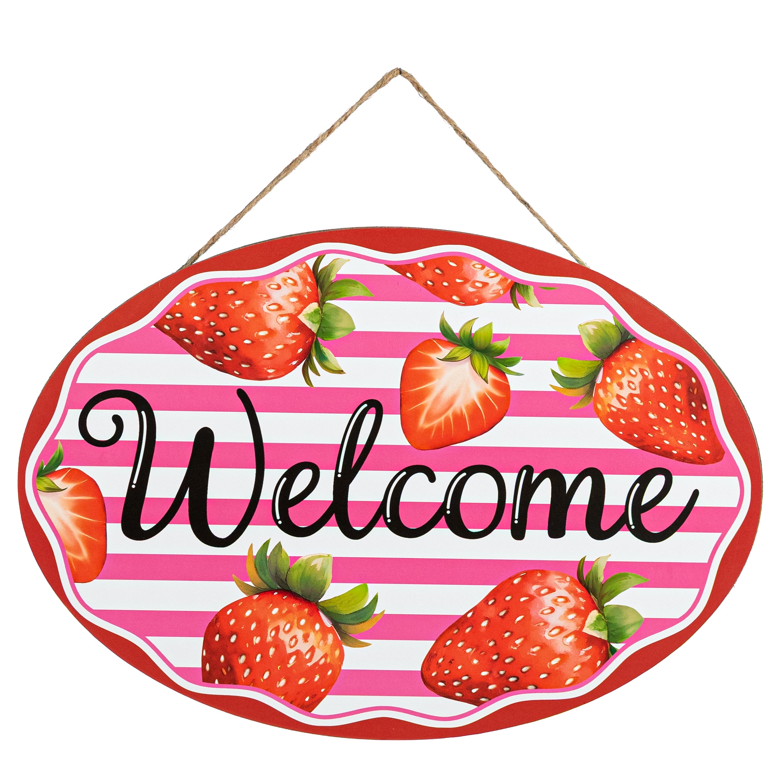 13" Oval Wooden Sign: Welcome Strawberries