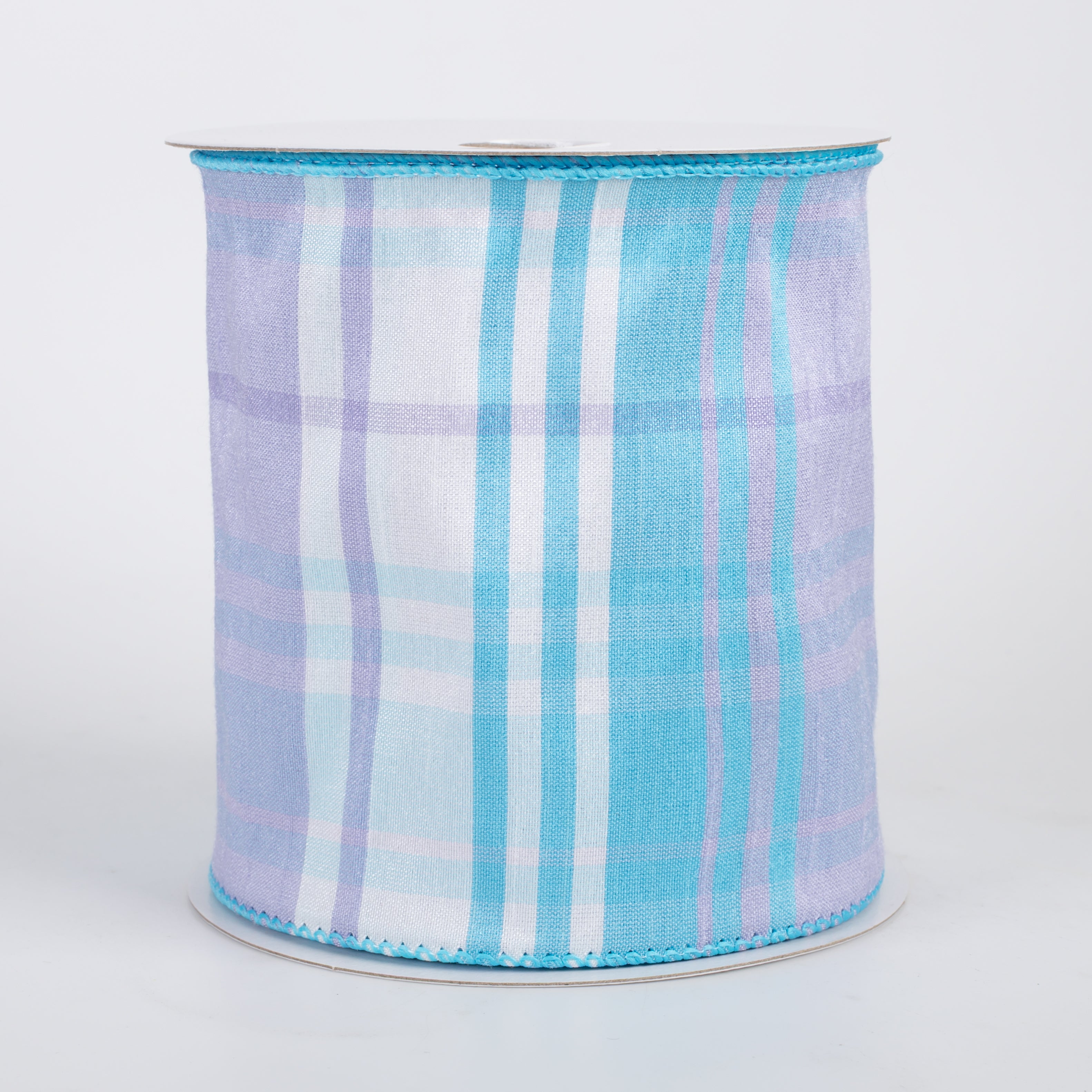 4" Dupioni Trixie Plaid Ribbon: Blue, Lavender & White (10 Yards)