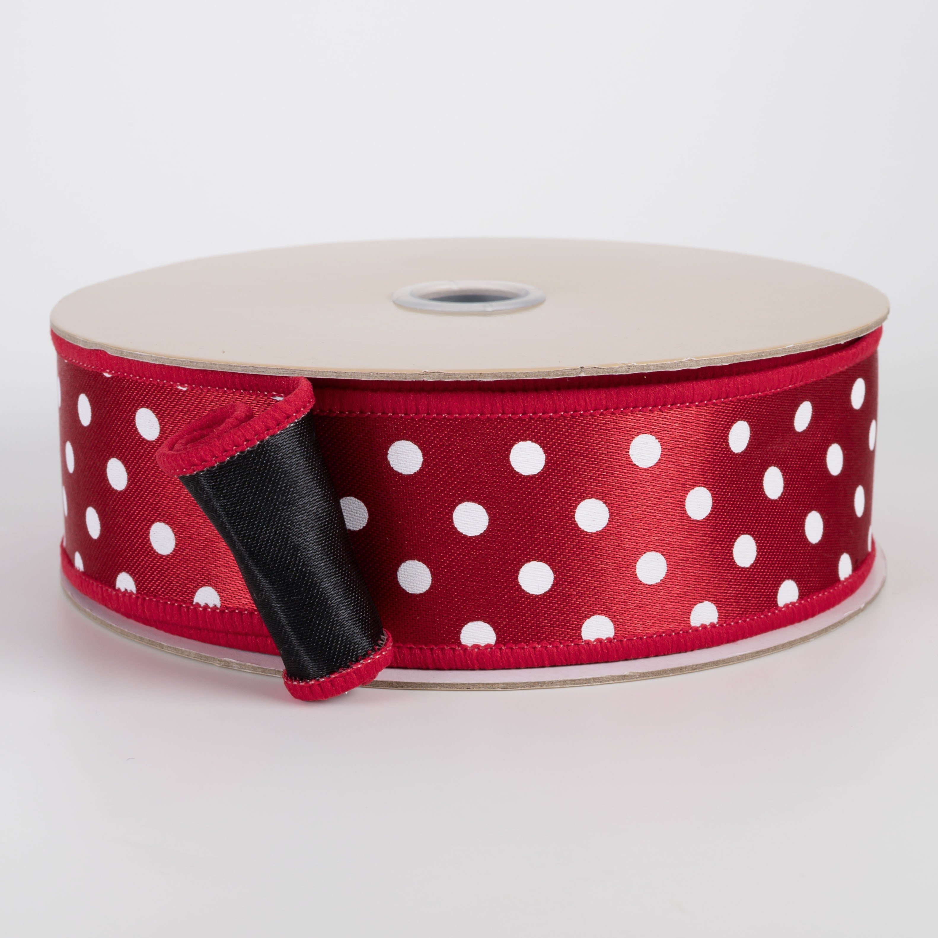 1.5" Double Sided Fused Small Polka Dot Ribbon: Red & Black (10 Yards)
