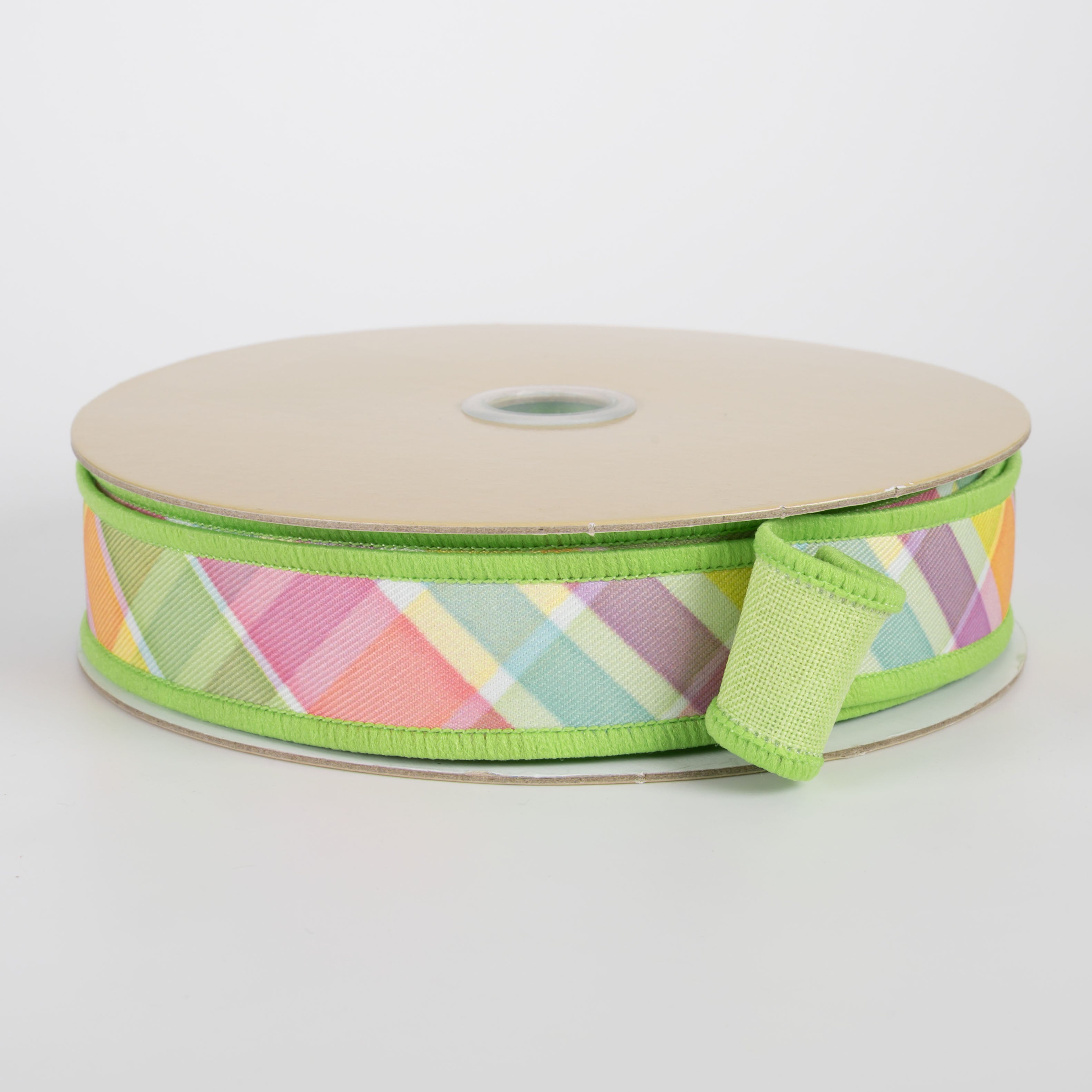 7/8" Double Sided Fused Plaid Ribbon: Spring Pastels (10 Yards)