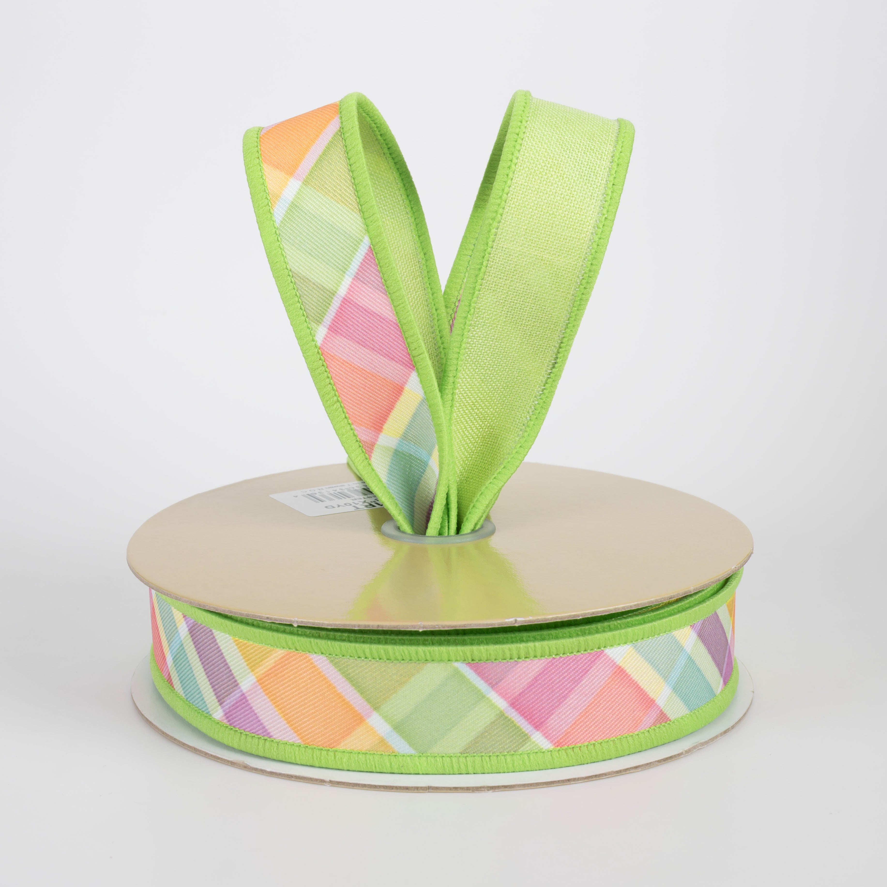 7/8" Double Sided Fused Plaid Ribbon: Spring Pastels (10 Yards)