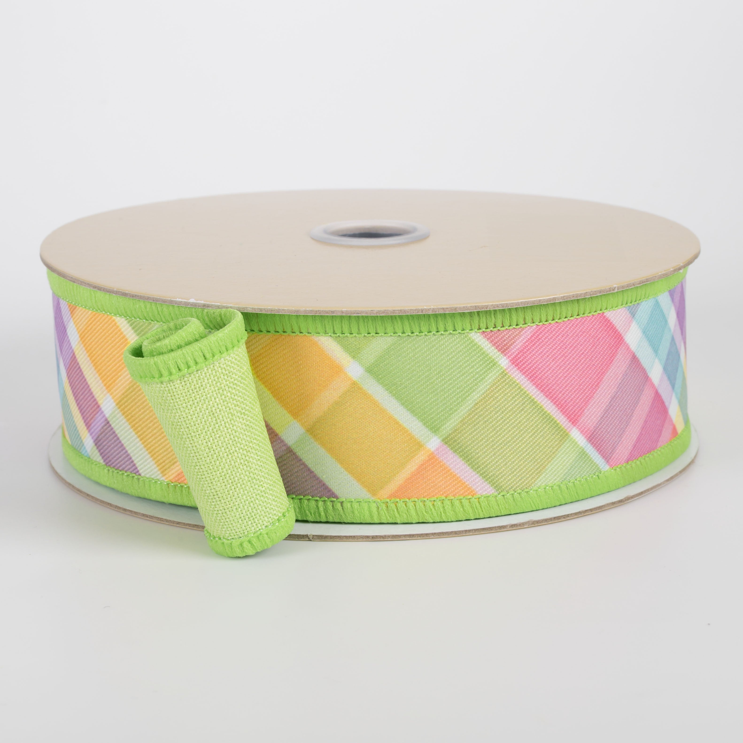 1.5" Double Sided Fused Plaid Ribbon: Spring Pastels (10 Yards)