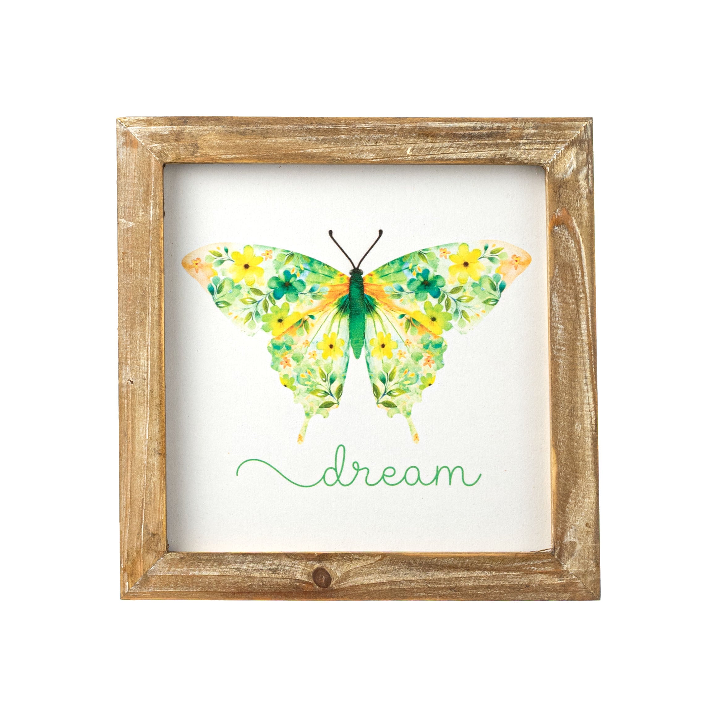 8" Square Framed Wooden Sign: Botanical Butterfly Dream