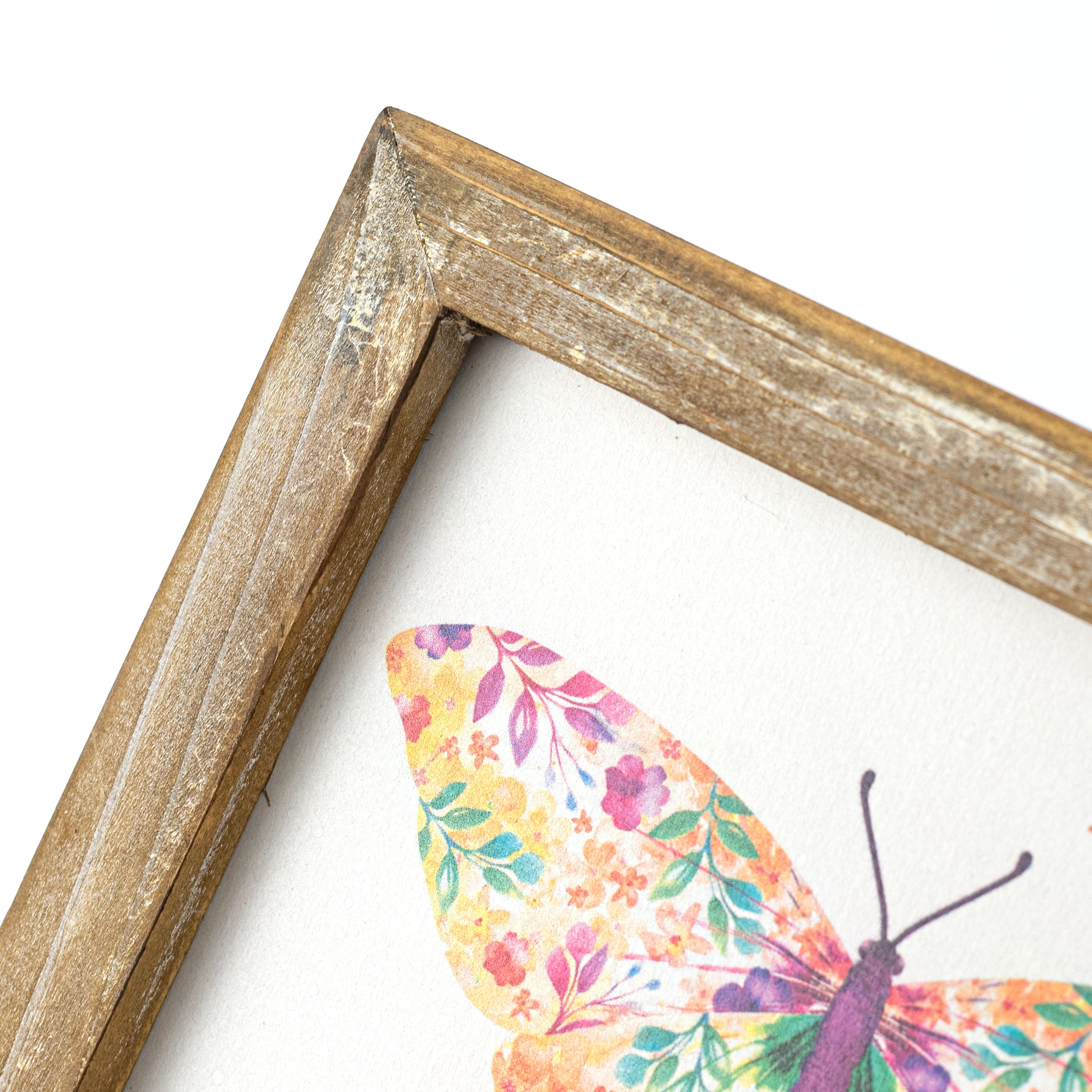 8" Square Framed Wooden Sign: Botanical Butterfly Faith