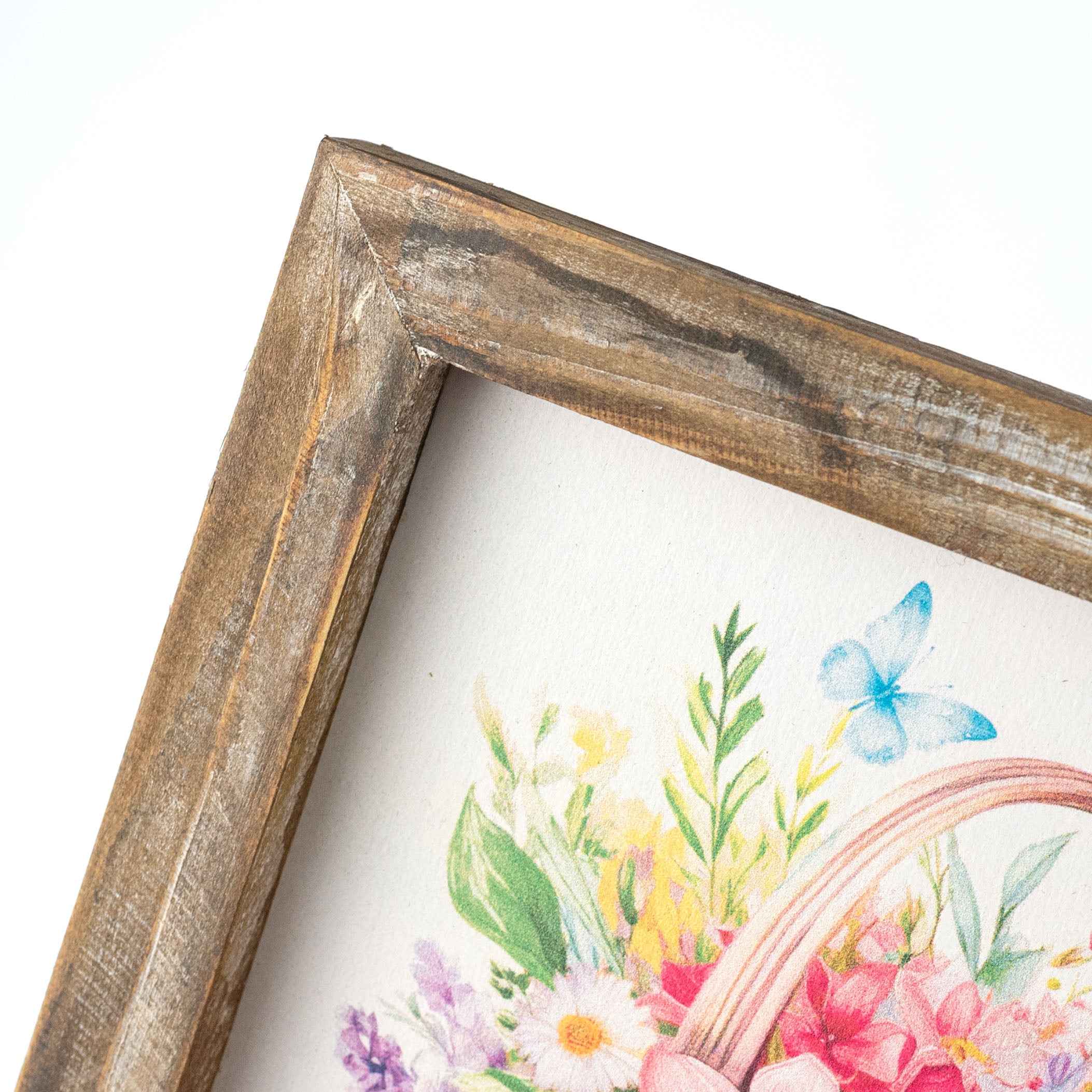 8" Square Framed Wooden Sign: Spring Flower Basket