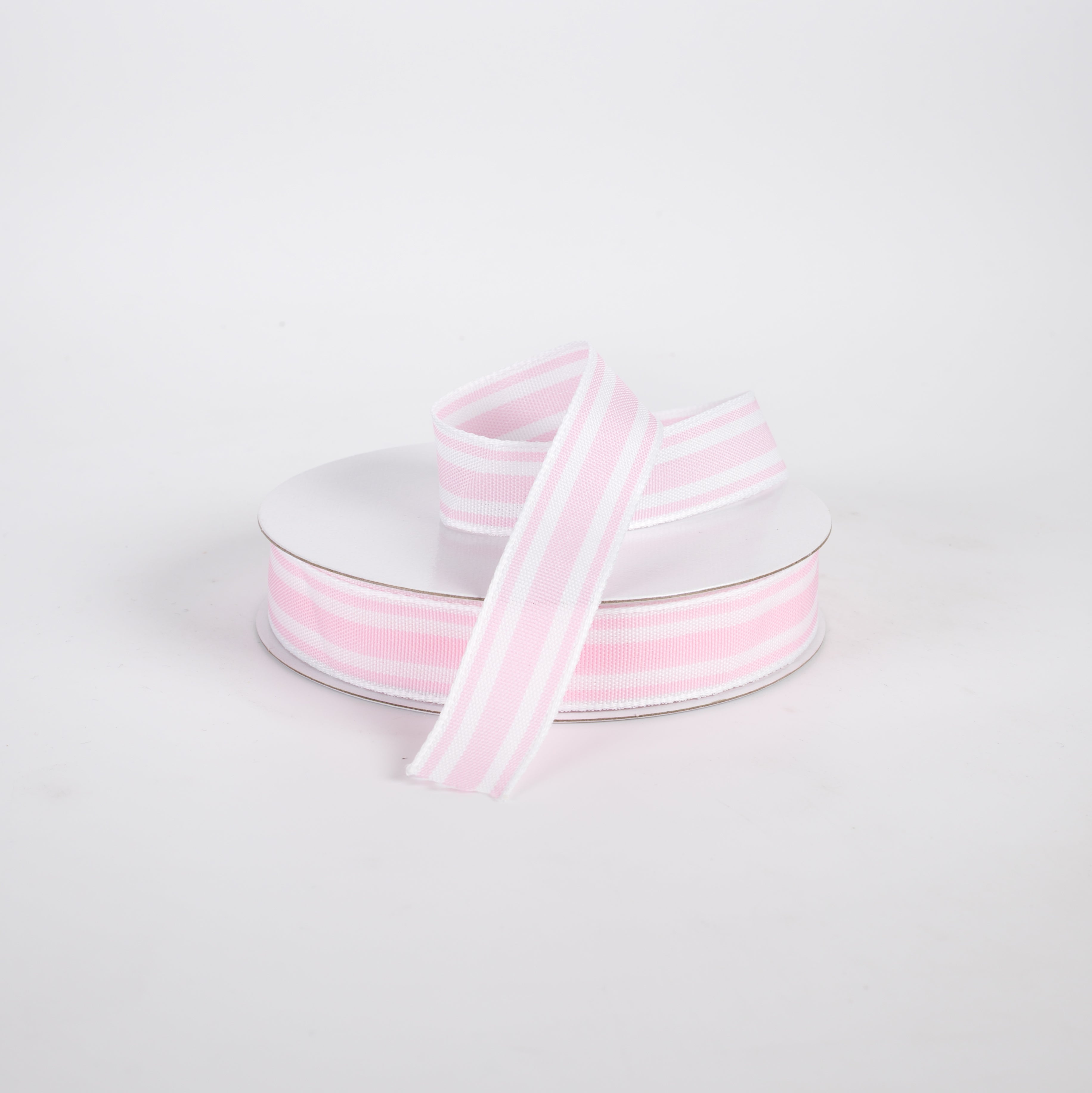 5/8" Unwired Ticking Stripes Ribbon: Pink & White (10 Yards)
