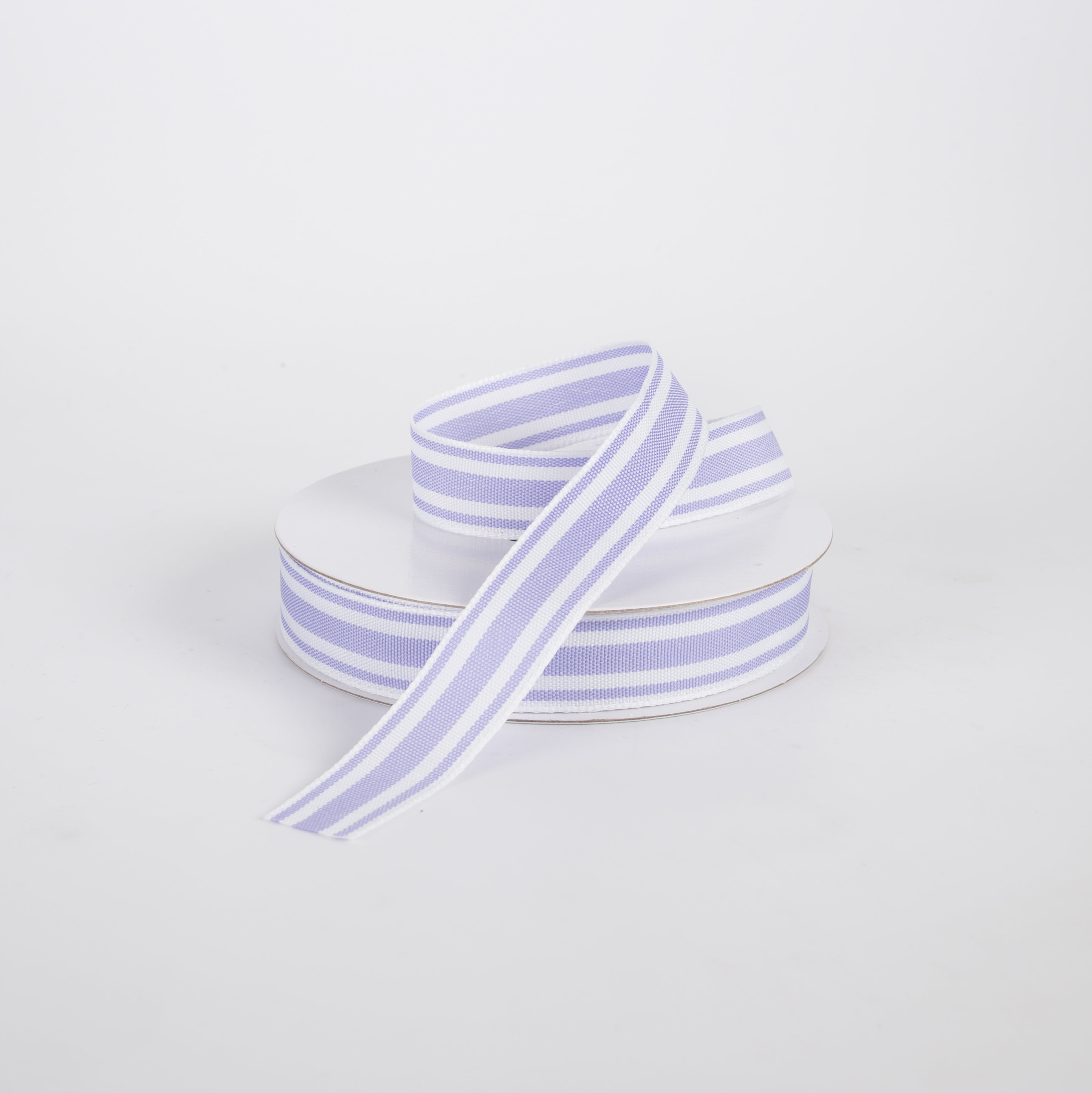 5/8" Unwired Ticking Stripes Ribbon: Lavender & White (10 Yards)