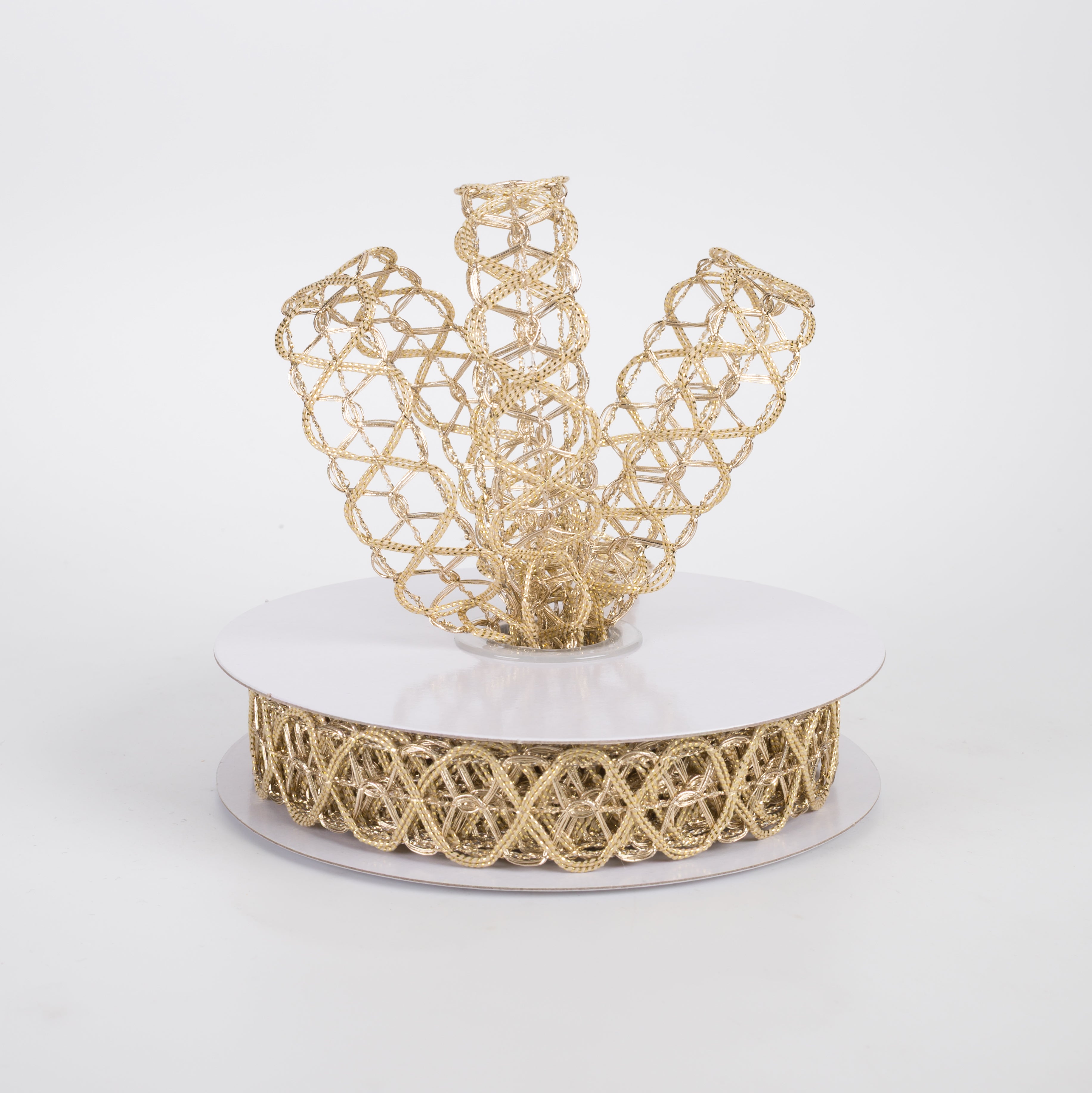 7/8" Wired Woven Metallic Ovals Ribbon: Gold (10 Yards)