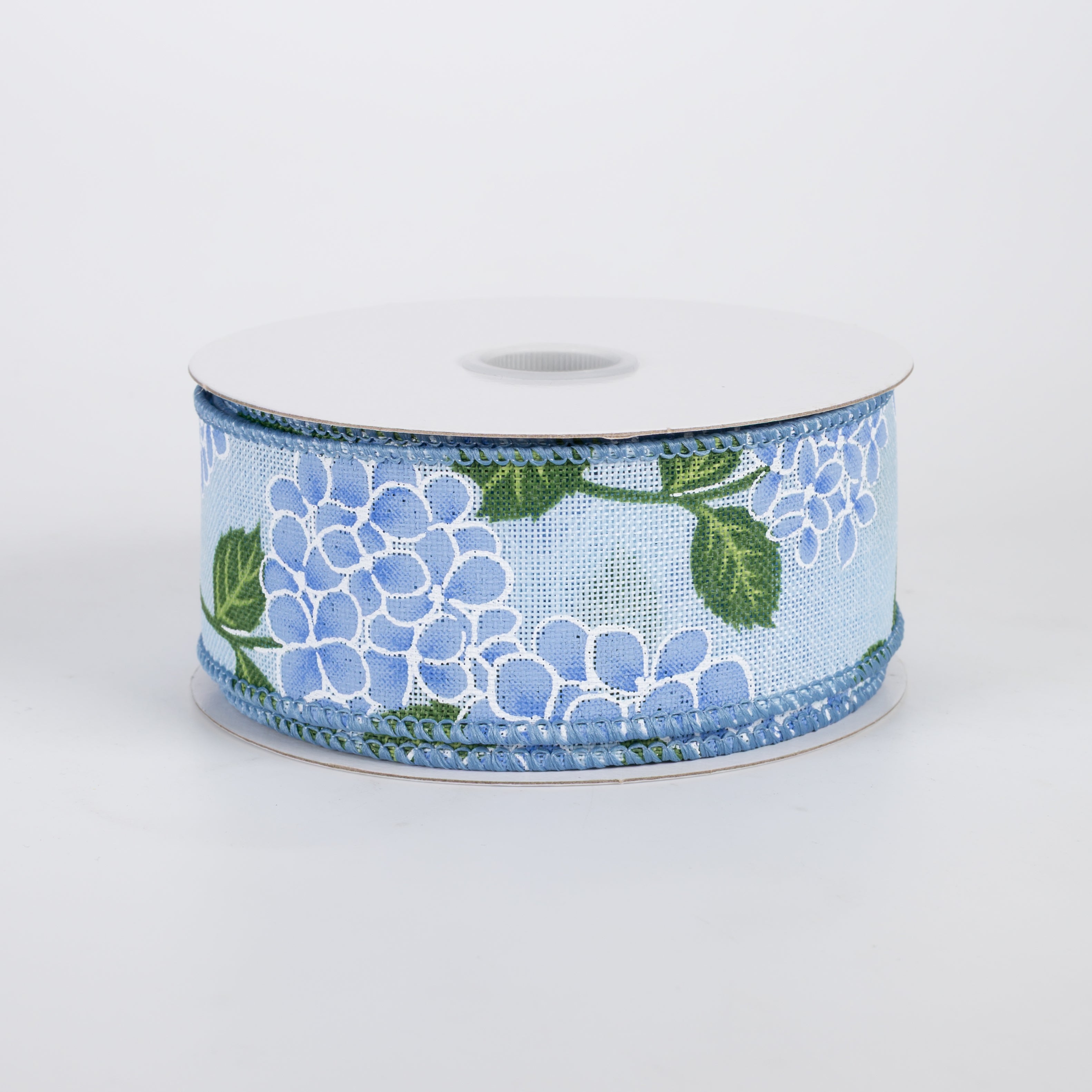 1.5" Linen Hydrangea Ribbon: Blue on Blue (10 Yards)