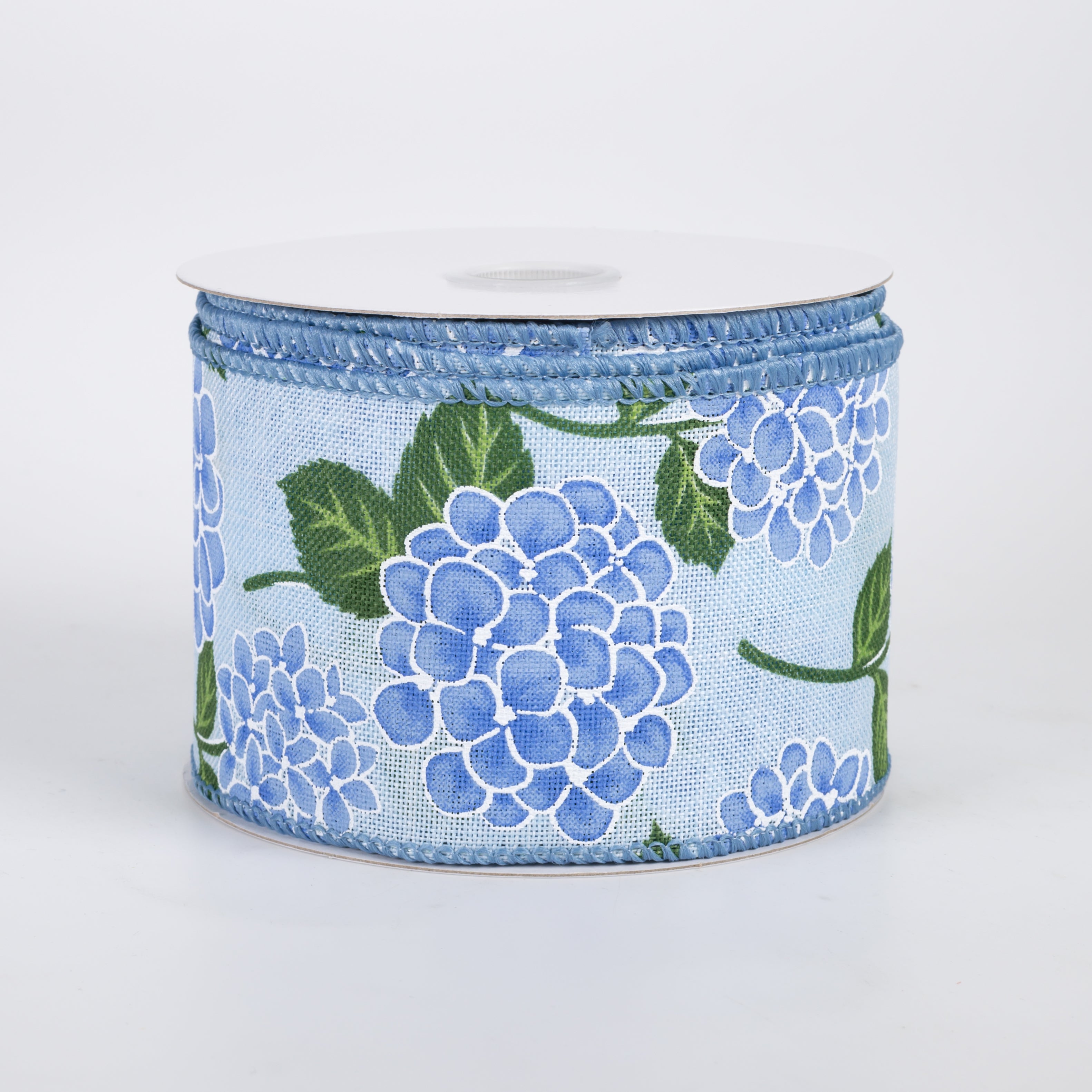 2.5" Linen Hydrangea Ribbon: Blue on Blue (10 Yards)